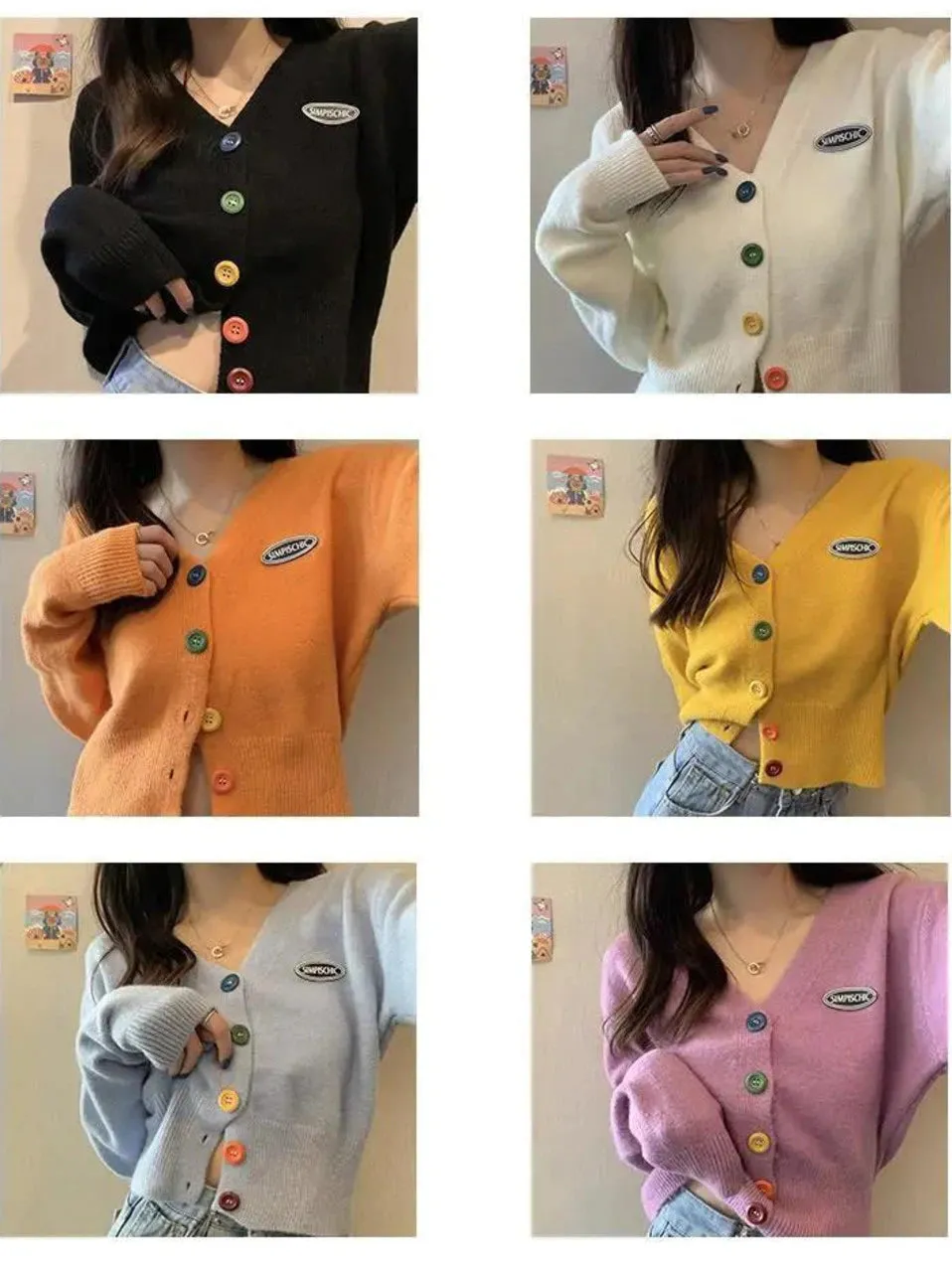 Colorful Button V-Neck Cardigan Sweater