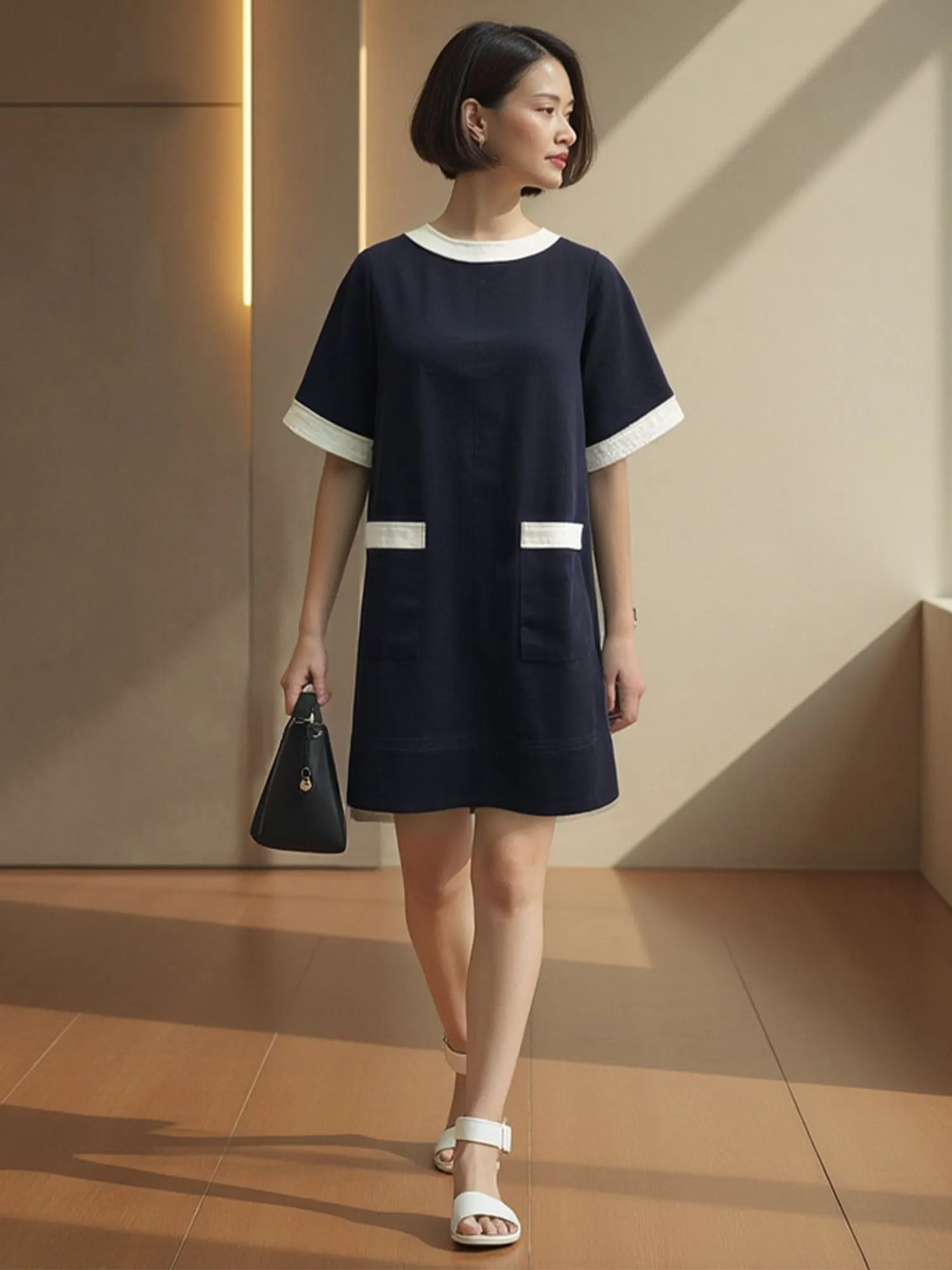 Contrast Short Sleeve Mini Dress