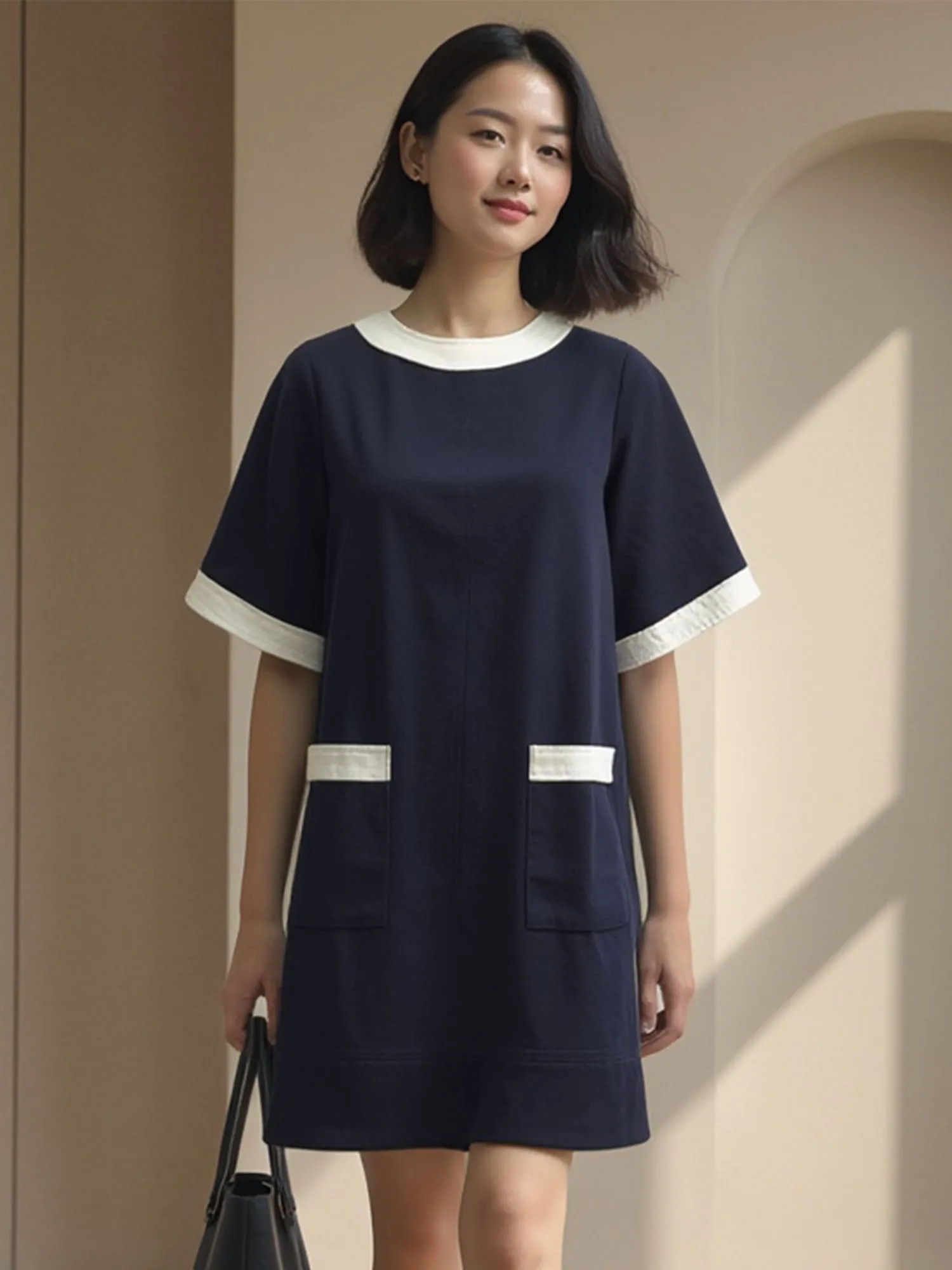 Contrast Short Sleeve Mini Dress