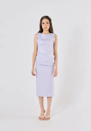 Corrine Lilac Crew Neck Pleated Sleeveless Back slit Midi Dress