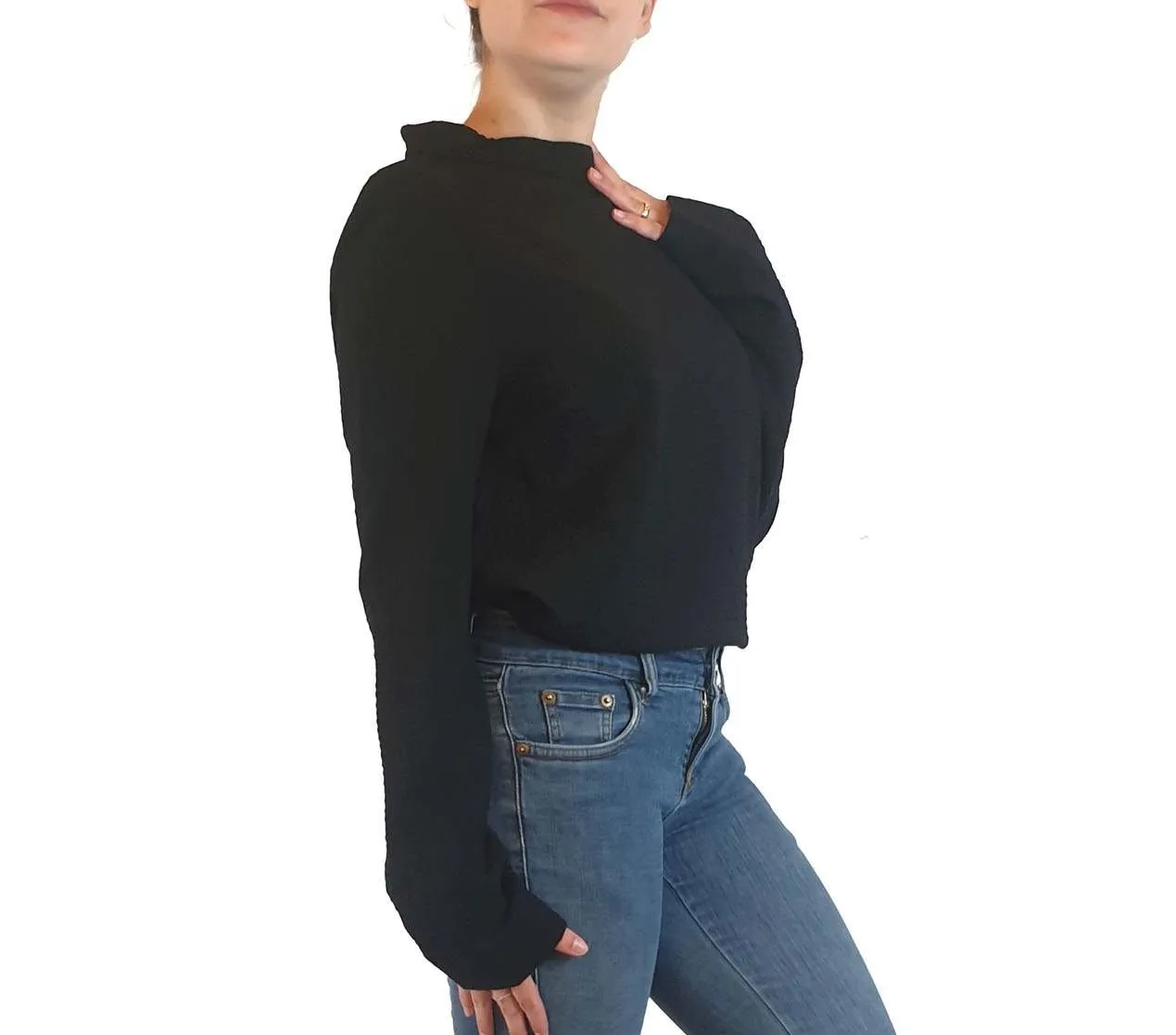 Cos black wool long sleeve high neck top size S