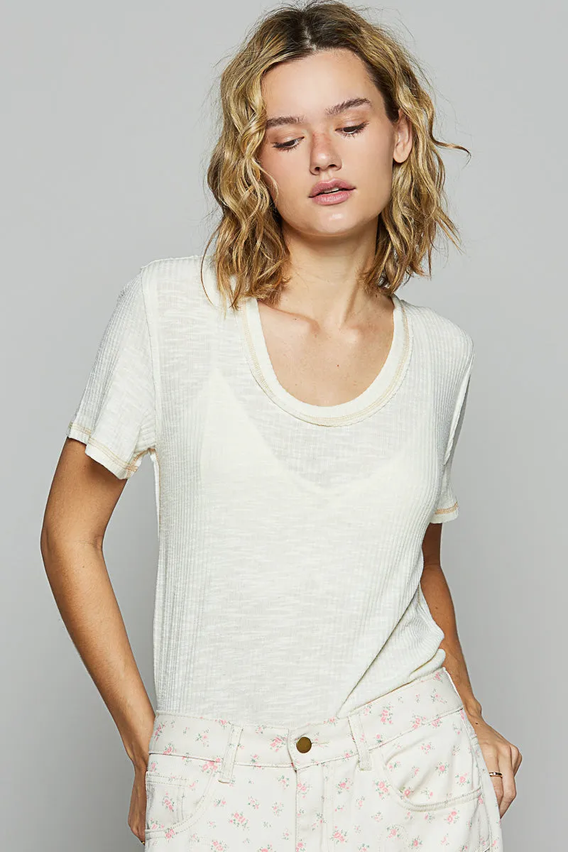 Cream Ribbed Tee