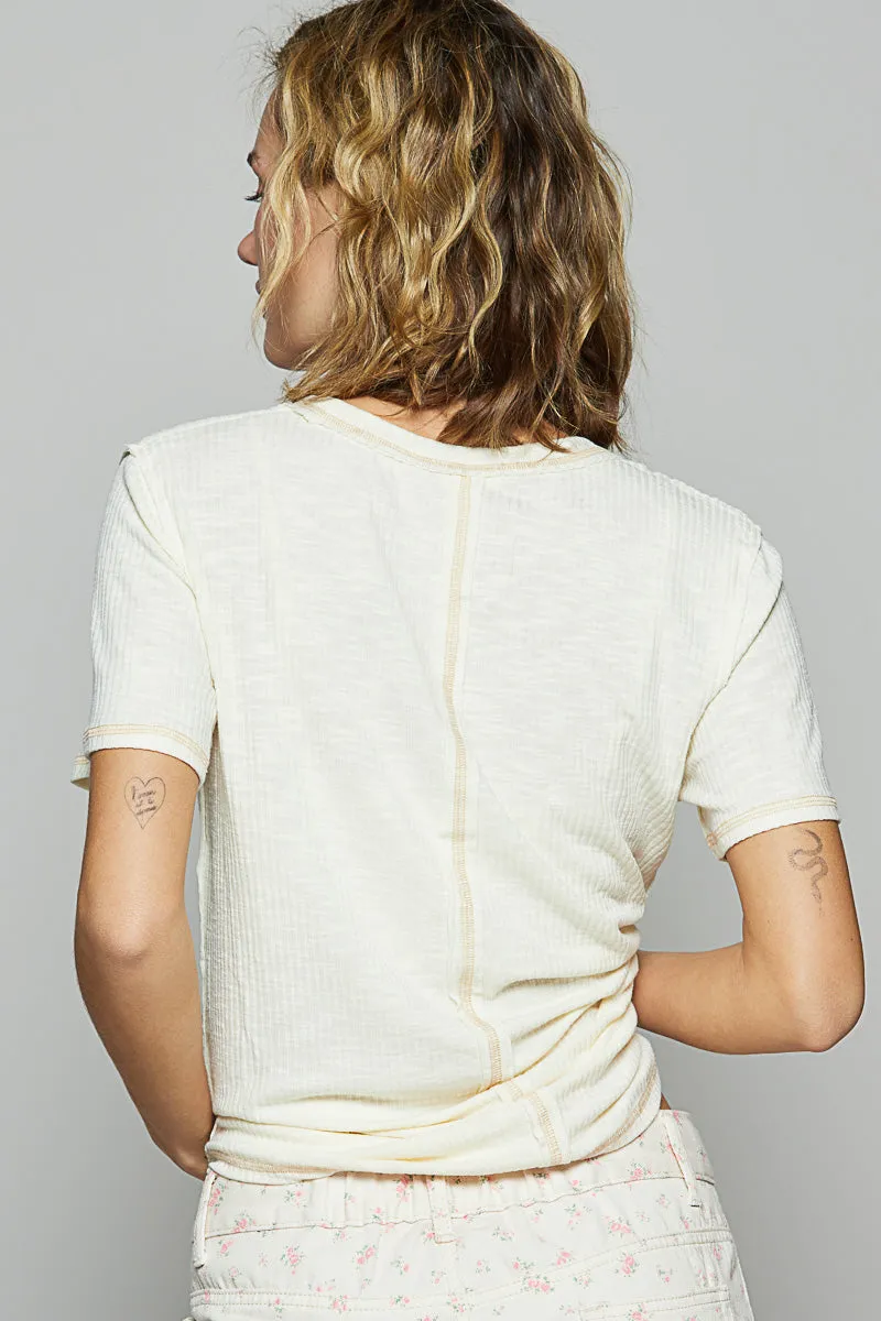 Cream Ribbed Tee