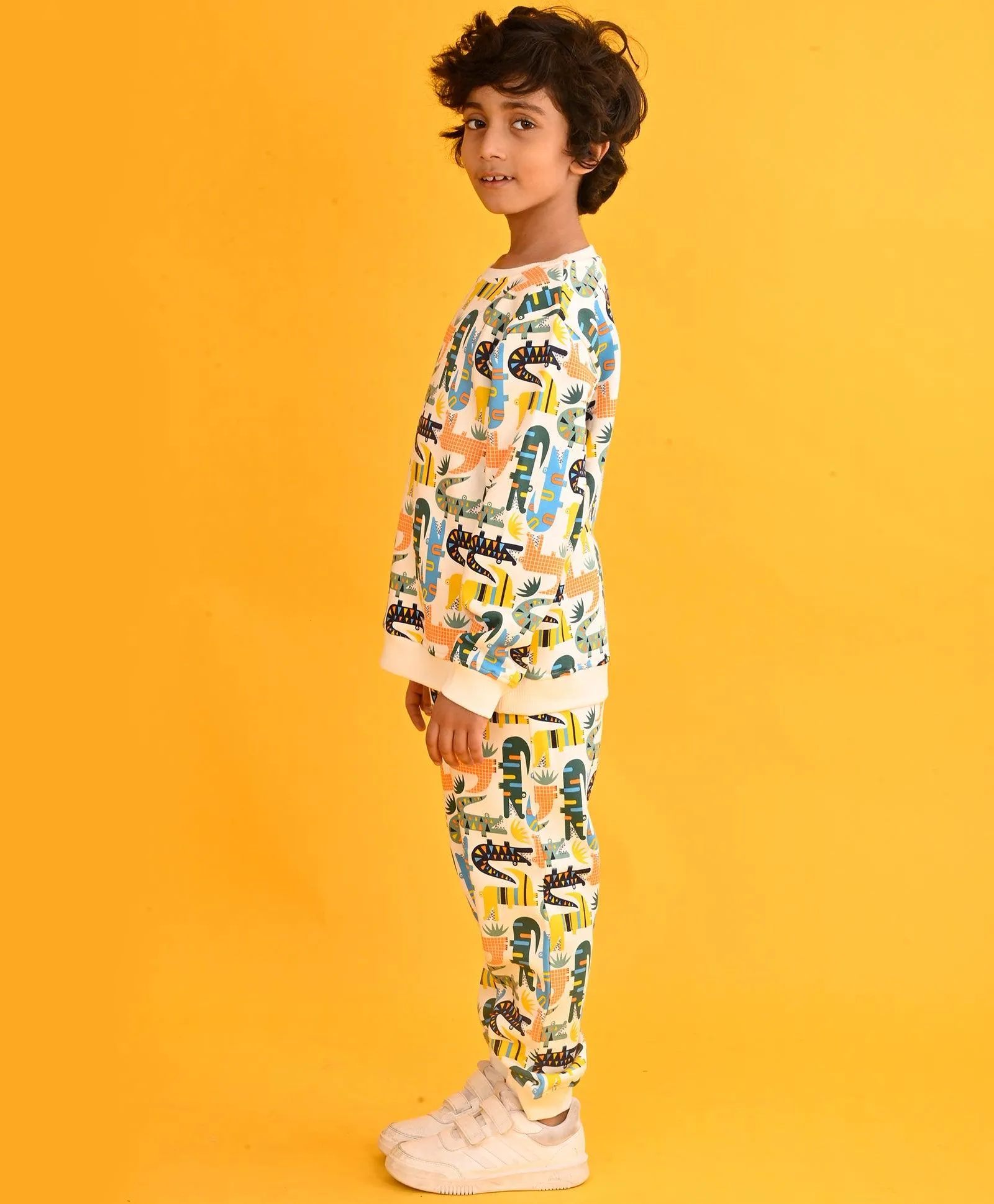 CROCODILE BOYS SWEATSHIRT FLEECE JOGGER SET - WHITE