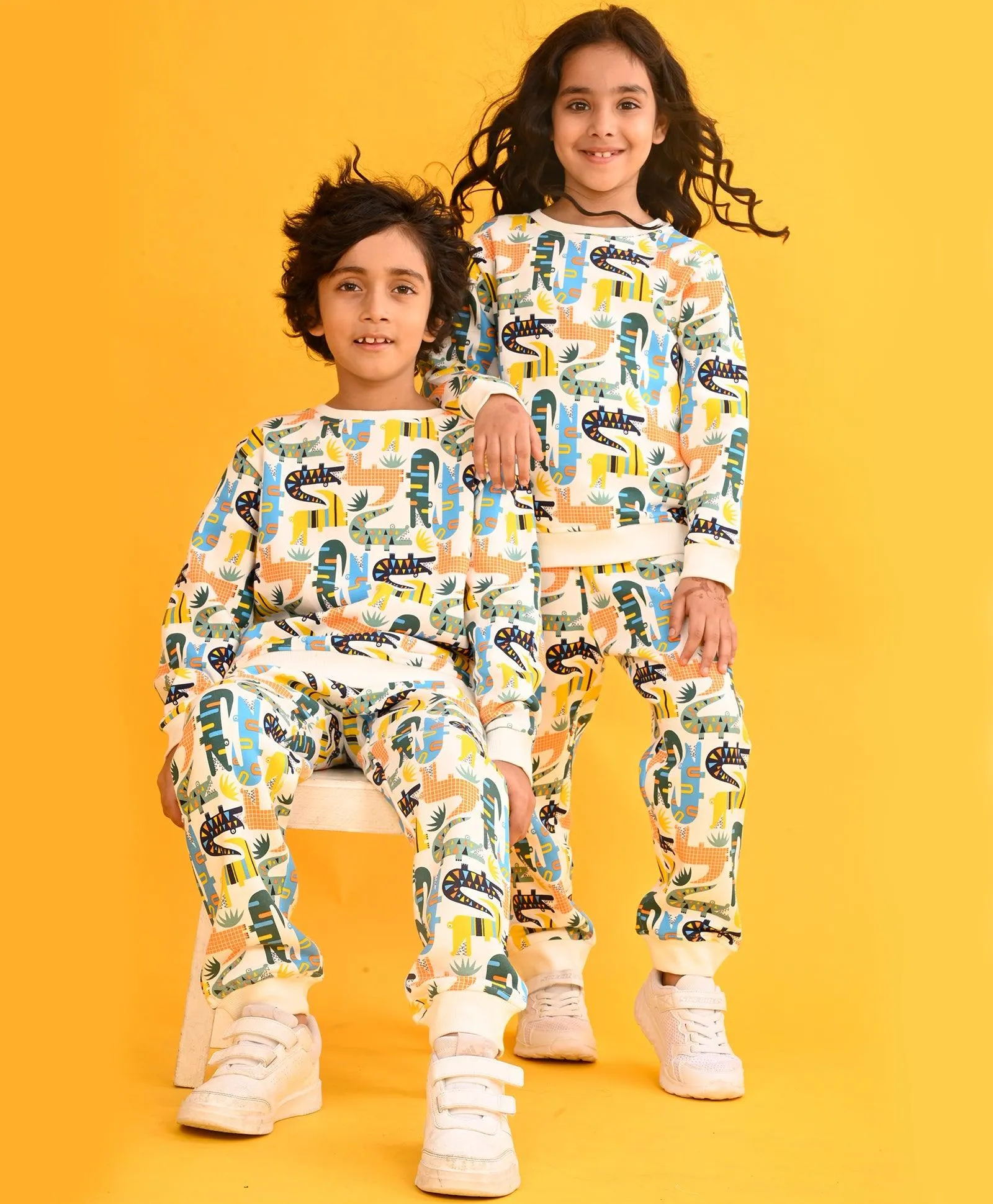 CROCODILE BOYS SWEATSHIRT FLEECE JOGGER SET - WHITE
