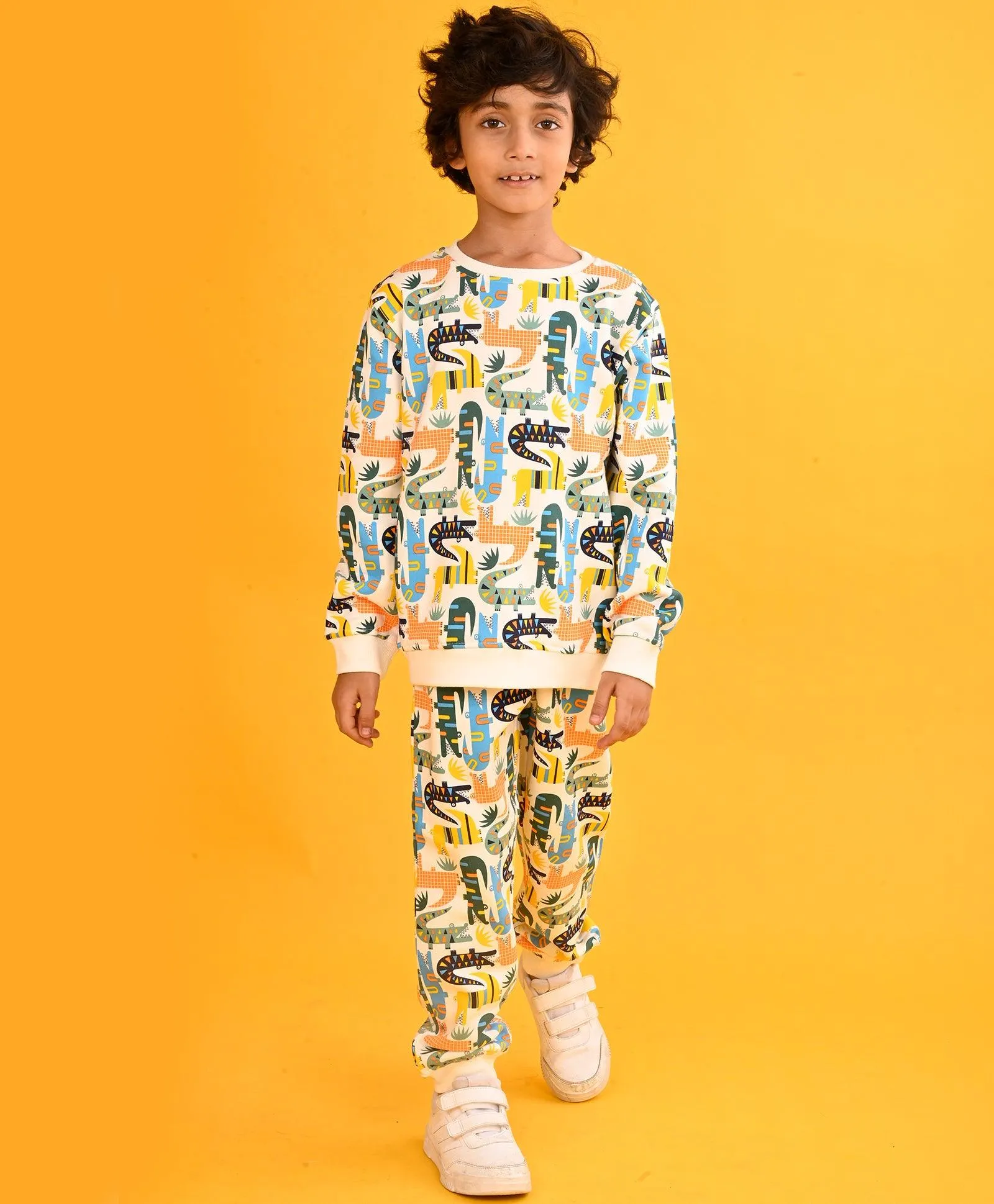 CROCODILE BOYS SWEATSHIRT FLEECE JOGGER SET - WHITE