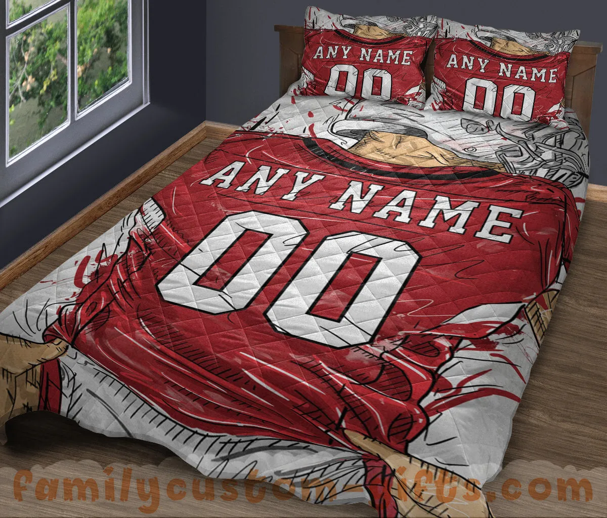 Custom Quilt Sets Arizona Jersey Personalized Football Premium Quilt Bedding for Men Women