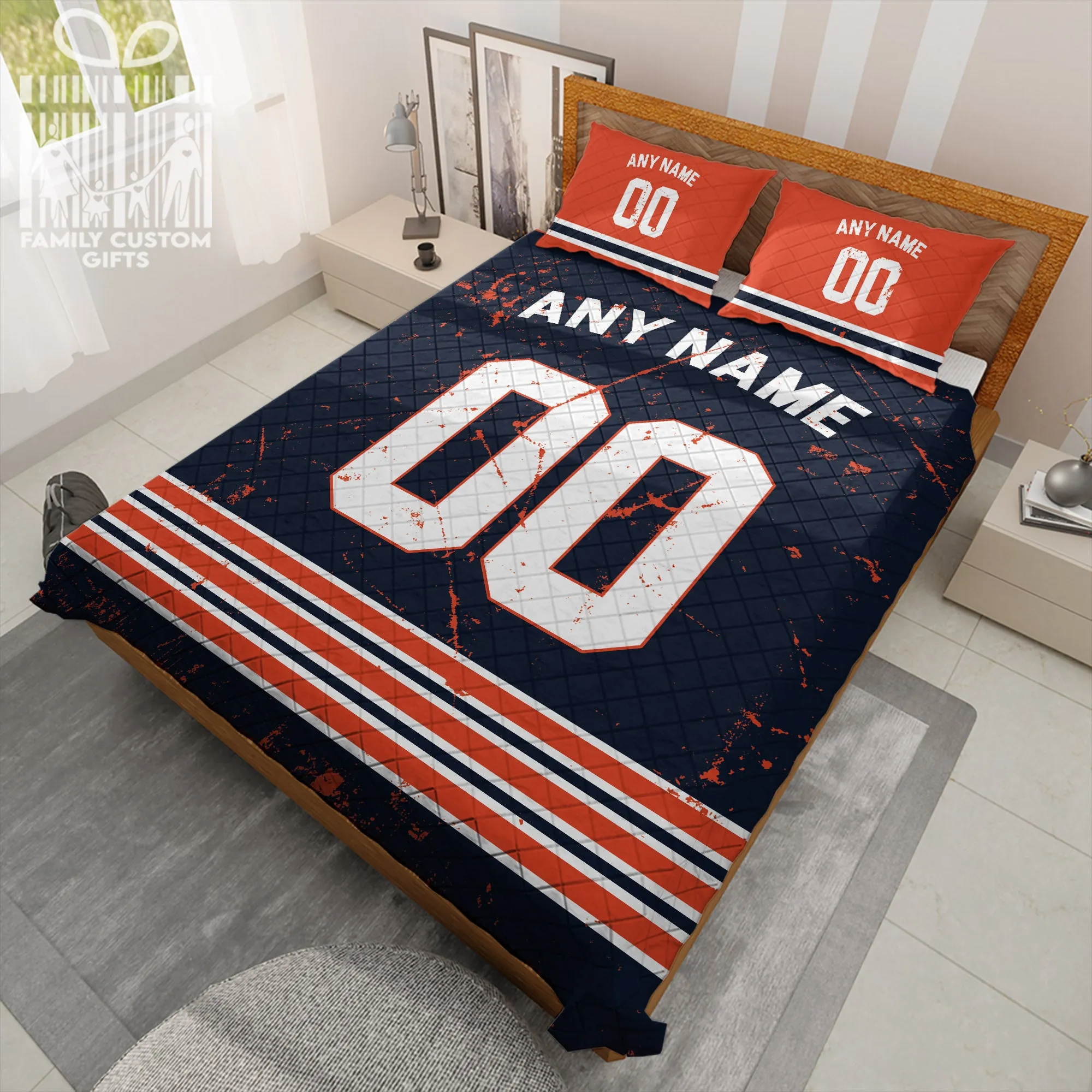 Custom Quilt Sets Chicago Jersey Personalized Football Premium Quilt Bedding for Men Women