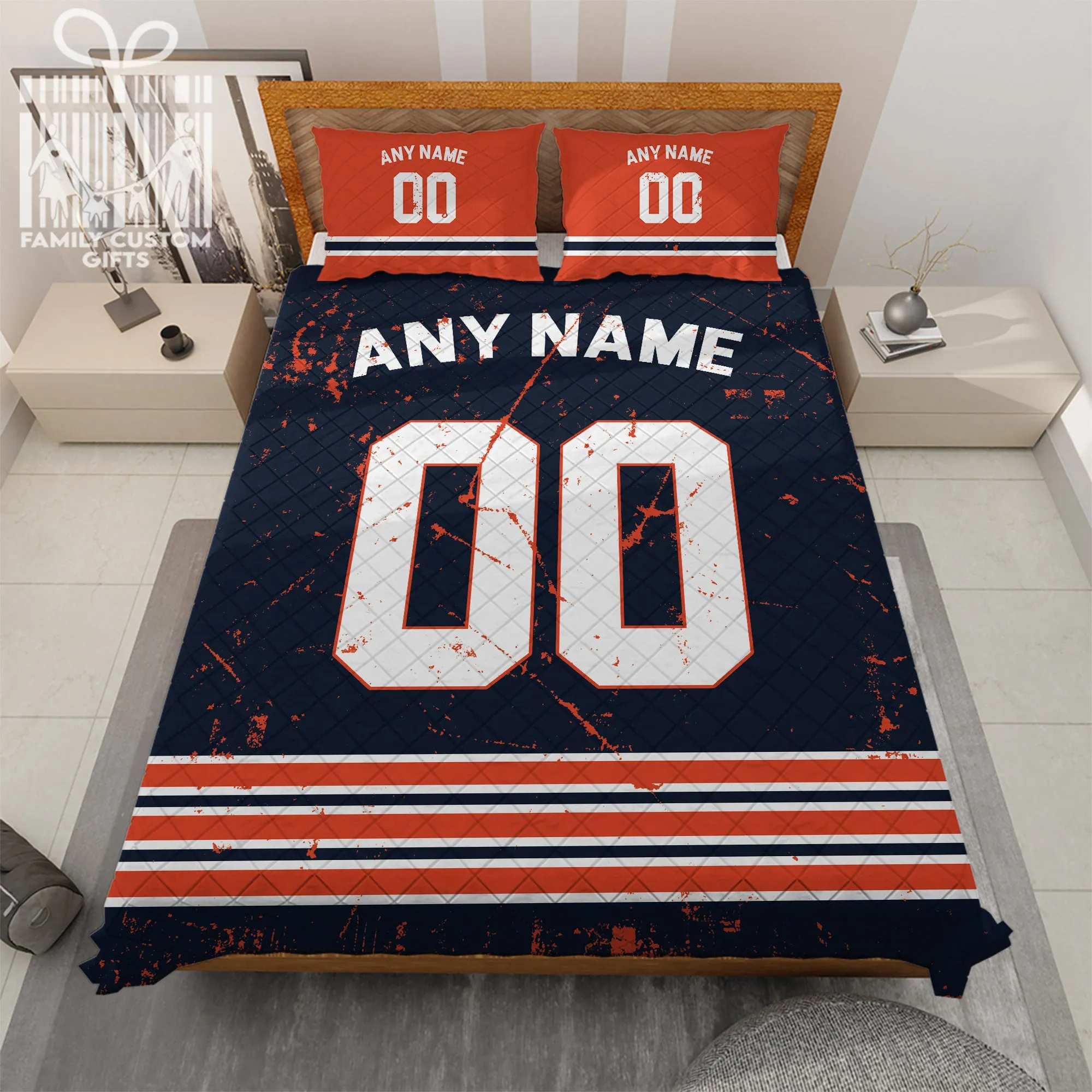 Custom Quilt Sets Chicago Jersey Personalized Football Premium Quilt Bedding for Men Women