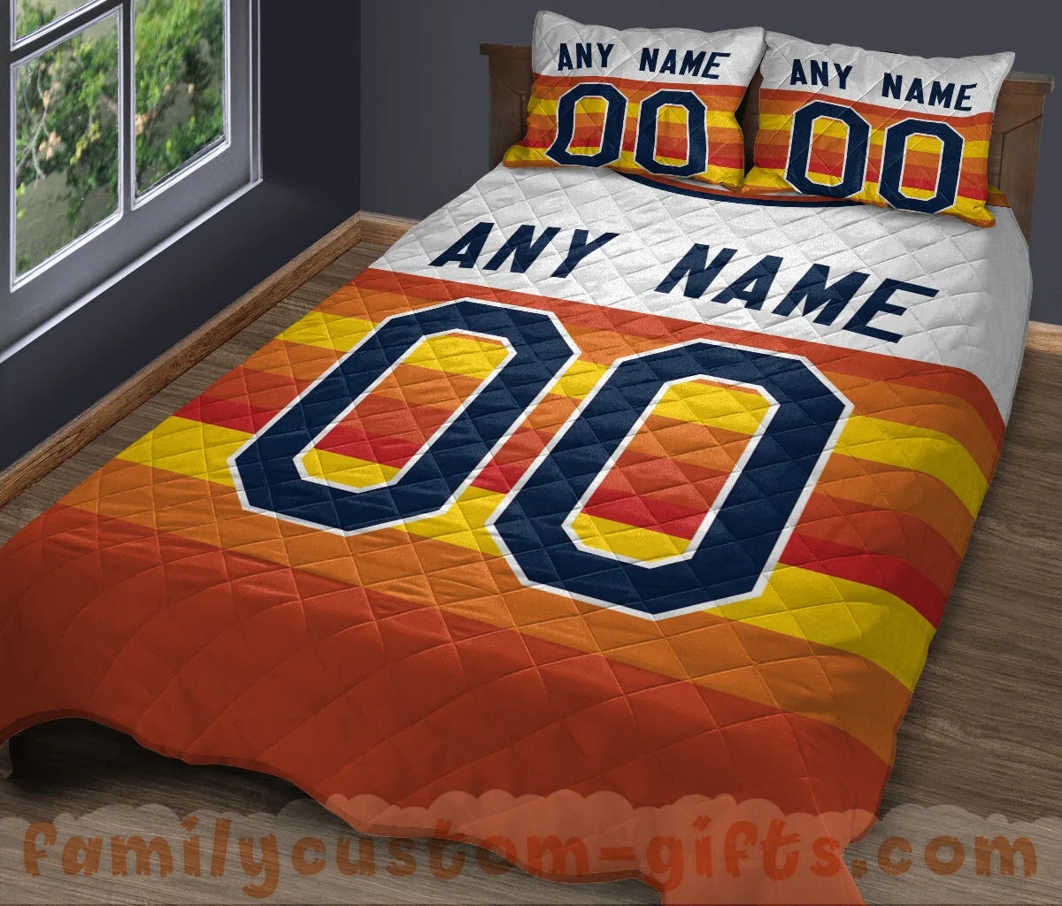 Custom Quilt Sets Houston Jersey Personalized Baseball Premium Quilt Bedding for Boys Girls Men Women