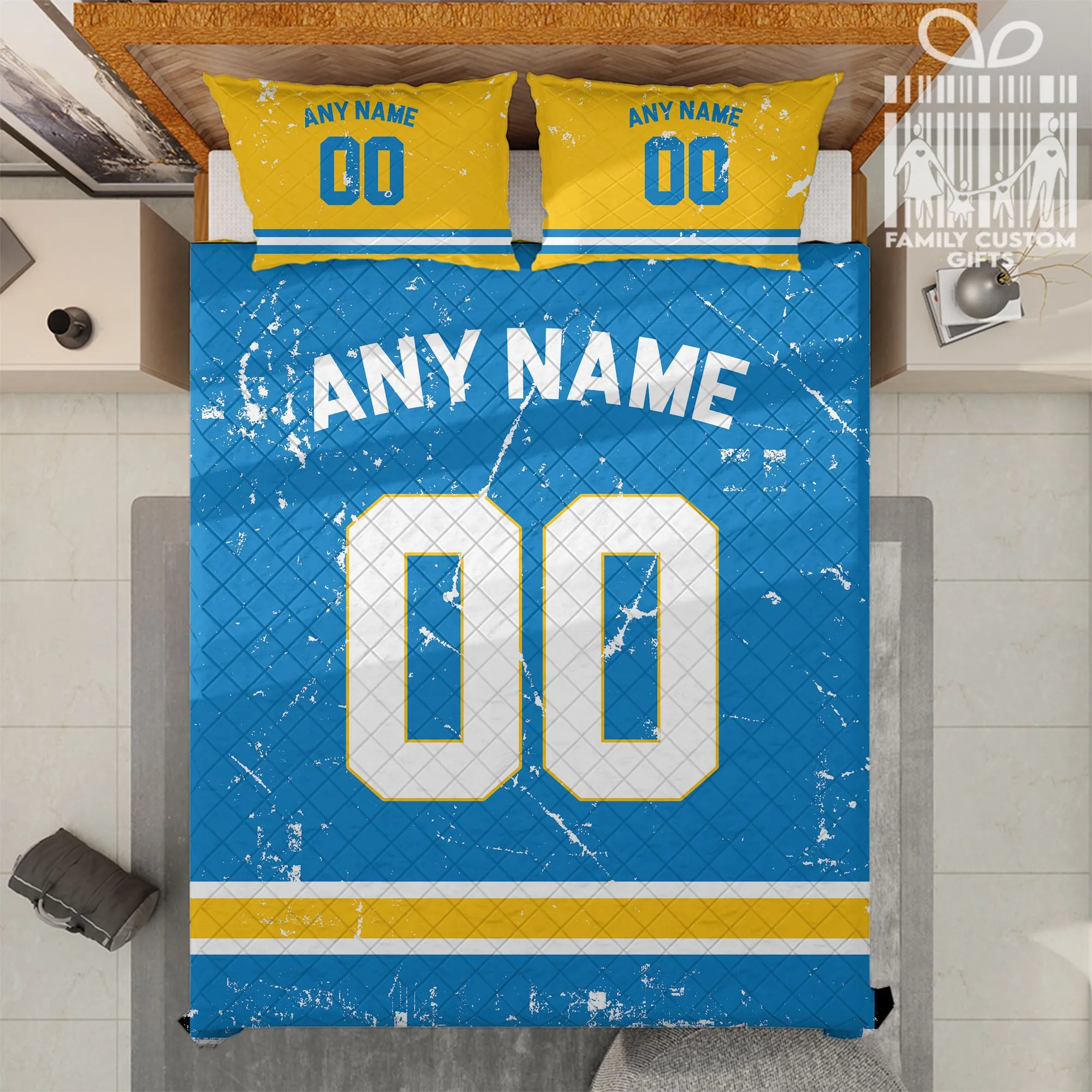 Custom Quilt Sets Los Angeles Jersey Personalized Football Premium Quilt Bedding for Men Women