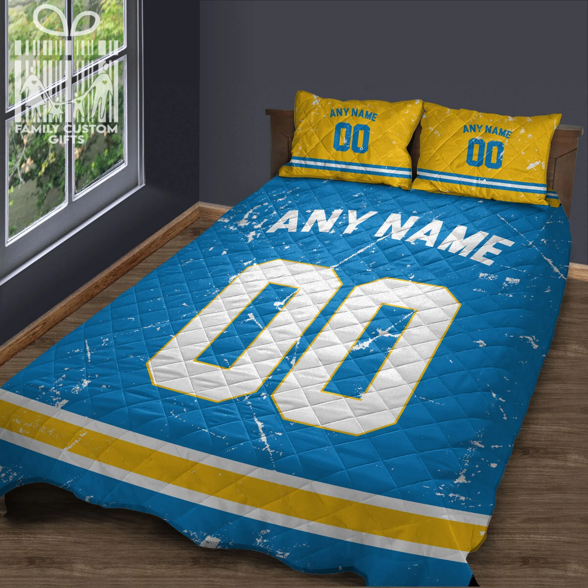 Custom Quilt Sets Los Angeles Jersey Personalized Football Premium Quilt Bedding for Men Women