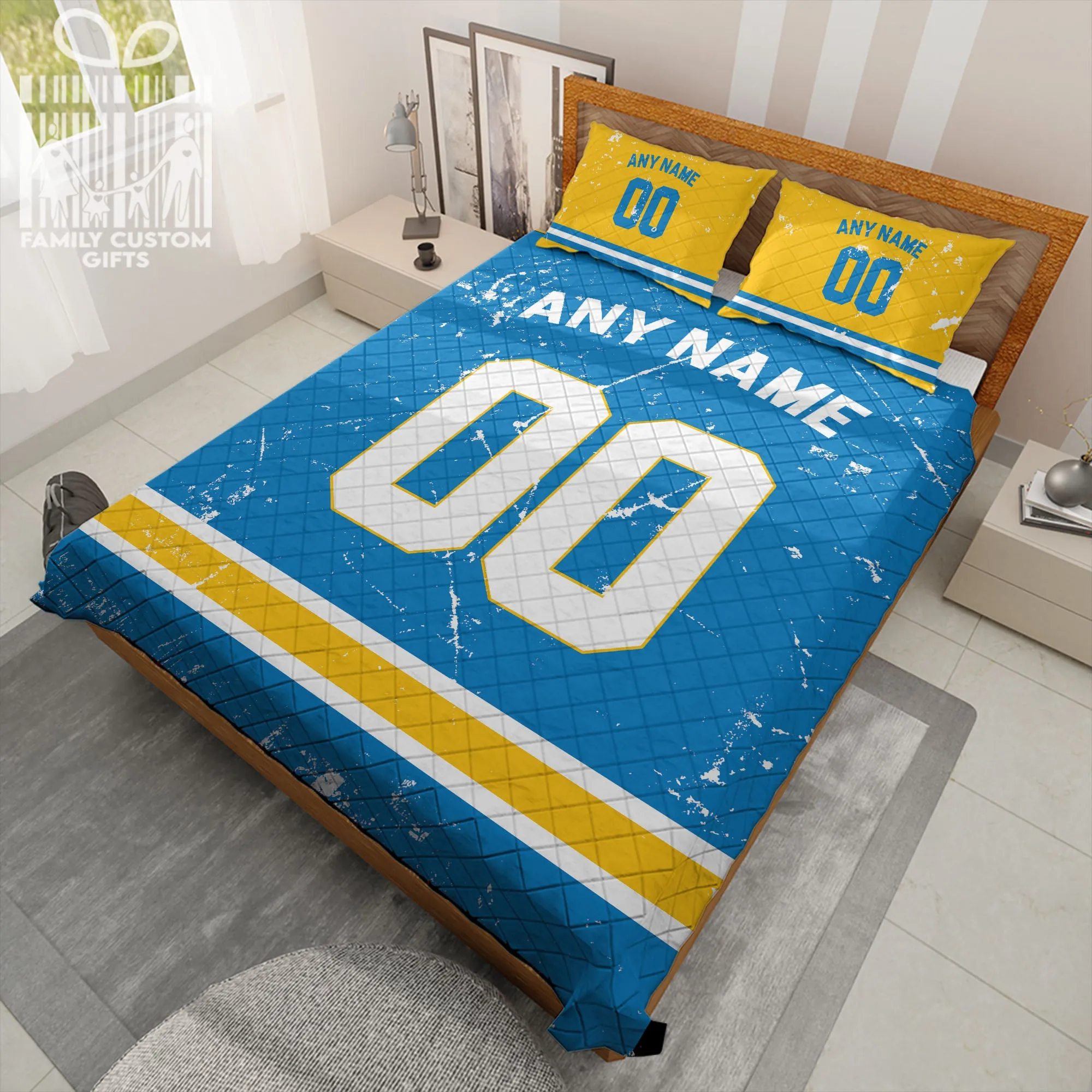 Custom Quilt Sets Los Angeles Jersey Personalized Football Premium Quilt Bedding for Men Women