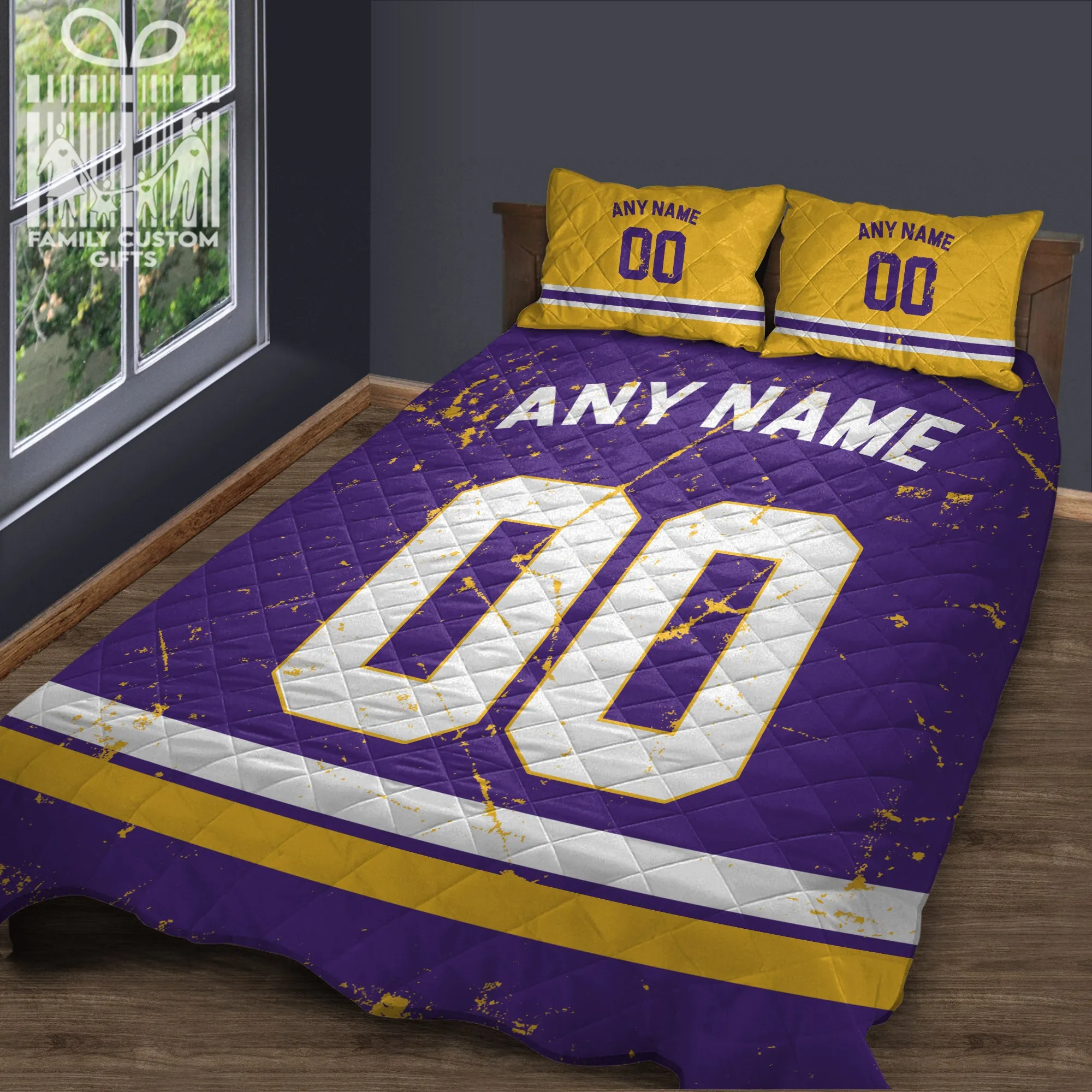 Custom Quilt Sets Minnesota Jersey Personalized Football Premium Quilt Bedding for Men Women