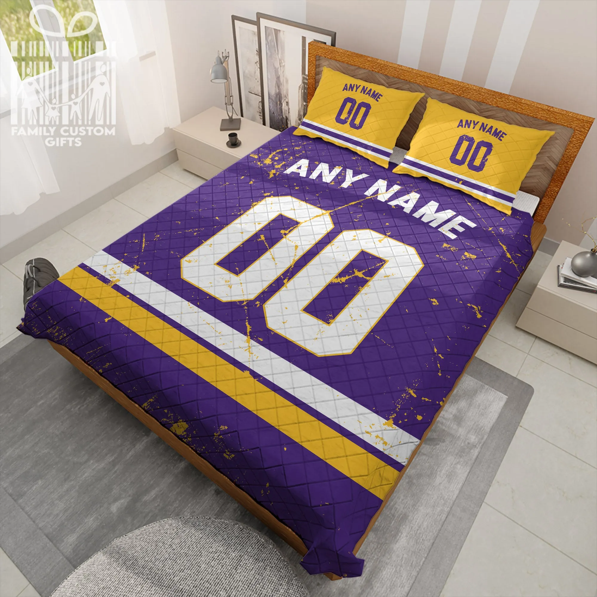 Custom Quilt Sets Minnesota Jersey Personalized Football Premium Quilt Bedding for Men Women