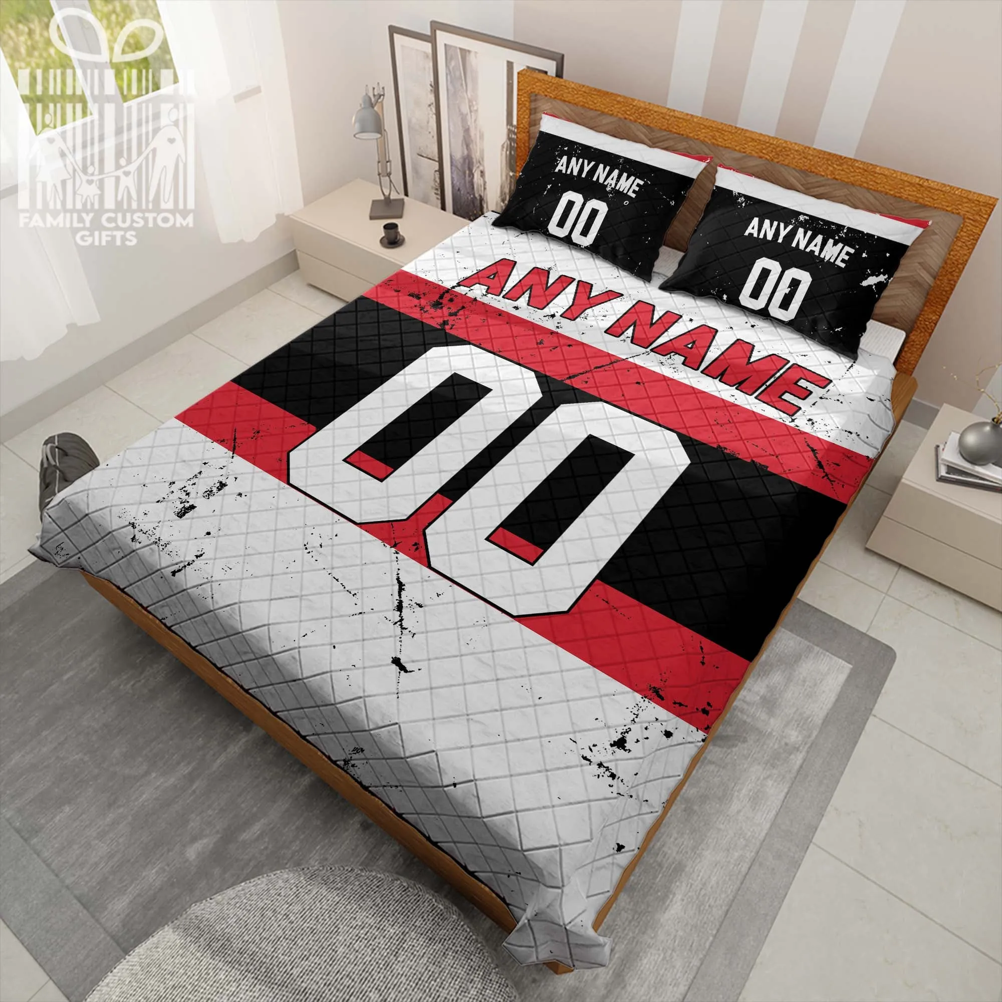 Custom Quilt Sets Ottawa Jersey Personalized Ice hockey Premium Quilt Bedding for Men Women