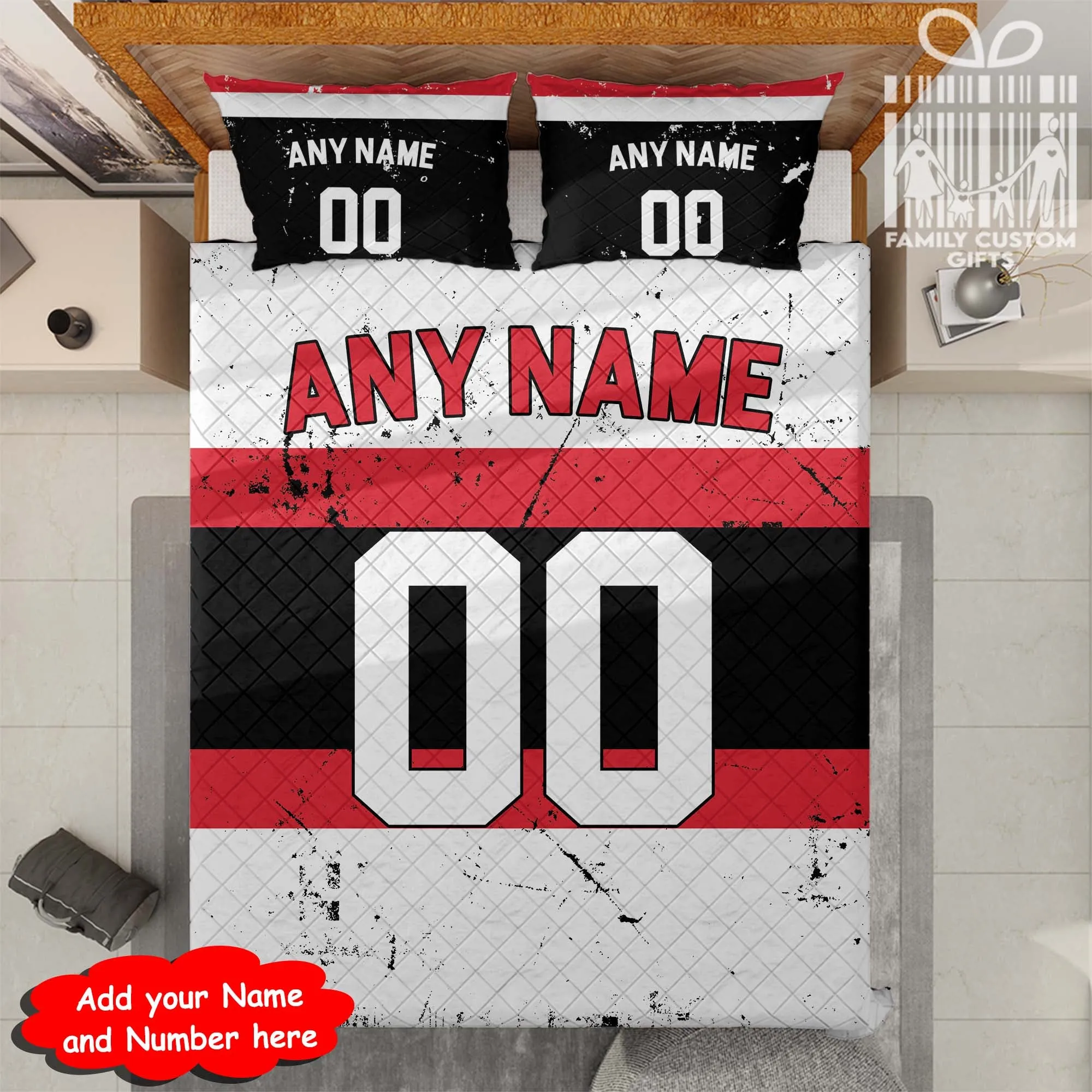 Custom Quilt Sets Ottawa Jersey Personalized Ice hockey Premium Quilt Bedding for Men Women
