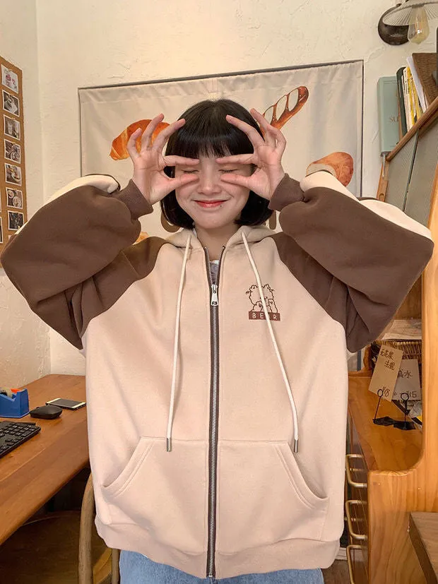 Cute Bear Pocket Embroidery Hoodie