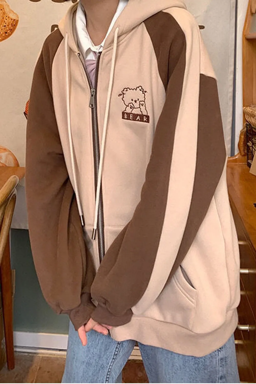 Cute Bear Pocket Embroidery Hoodie