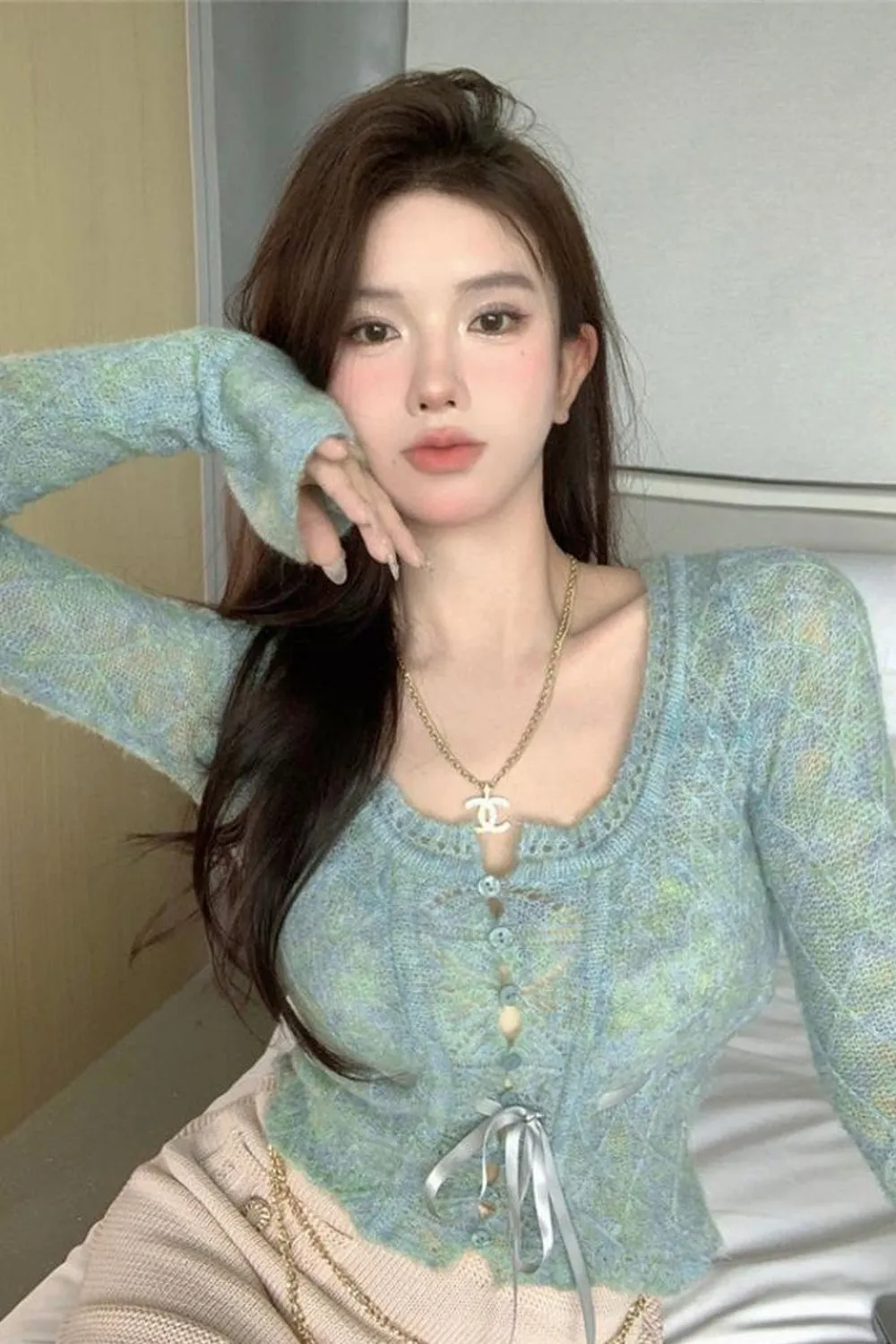 Cute Flare Sleeve Gradient Colors Cardigan Sweater