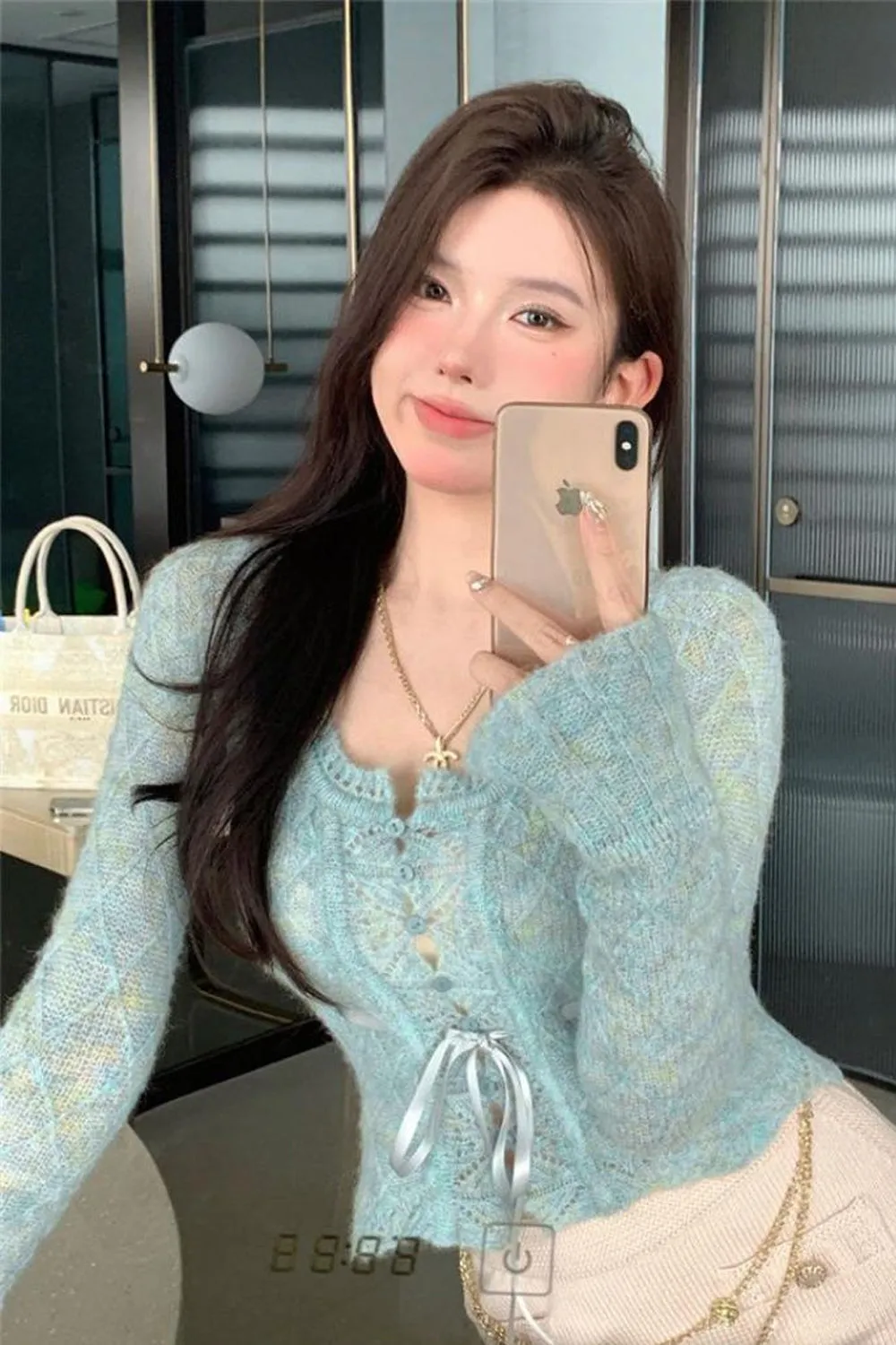 Cute Flare Sleeve Gradient Colors Cardigan Sweater