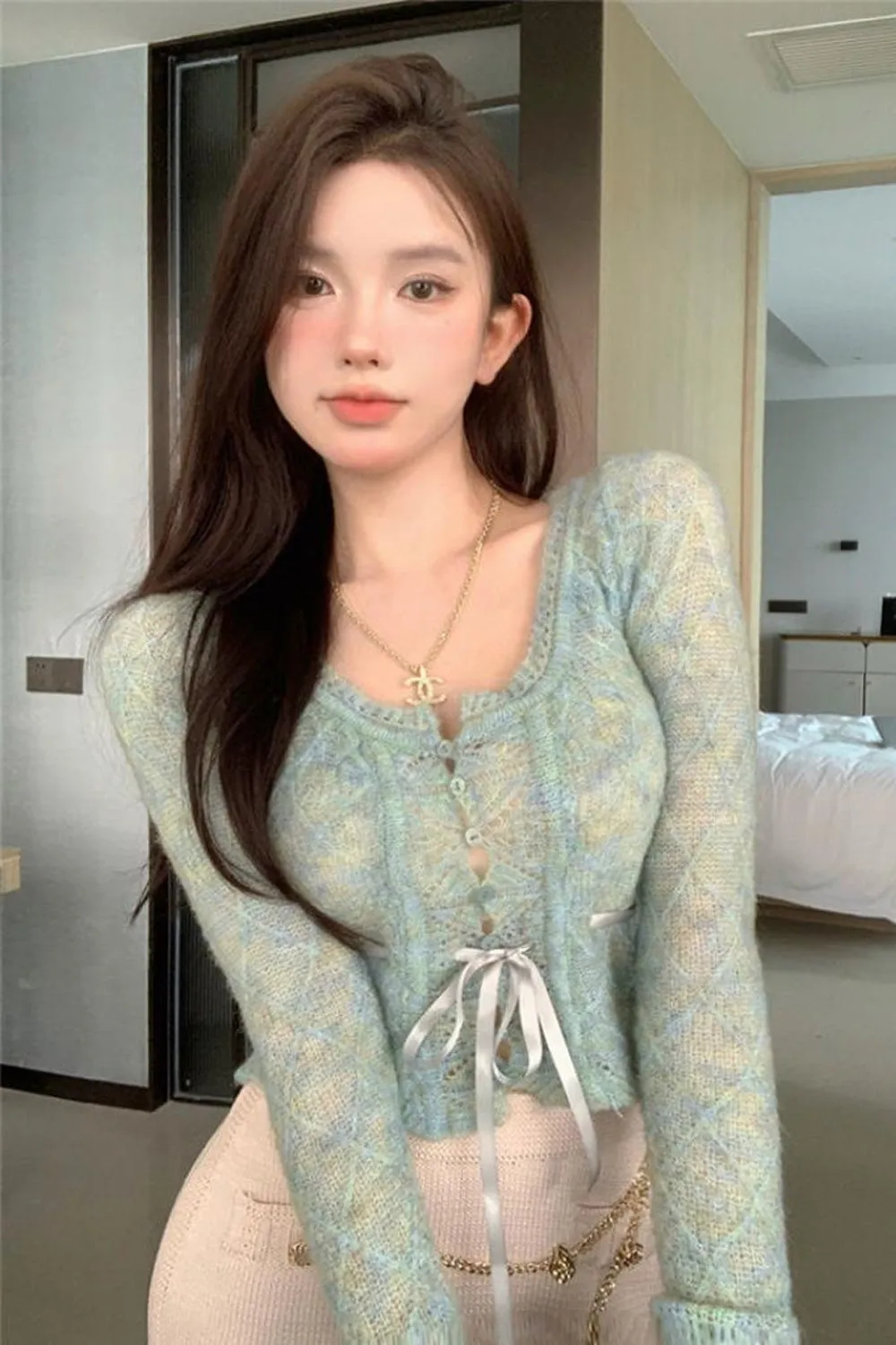 Cute Flare Sleeve Gradient Colors Cardigan Sweater