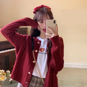 Cute Hearts Button Knitted Cardigan Sweater