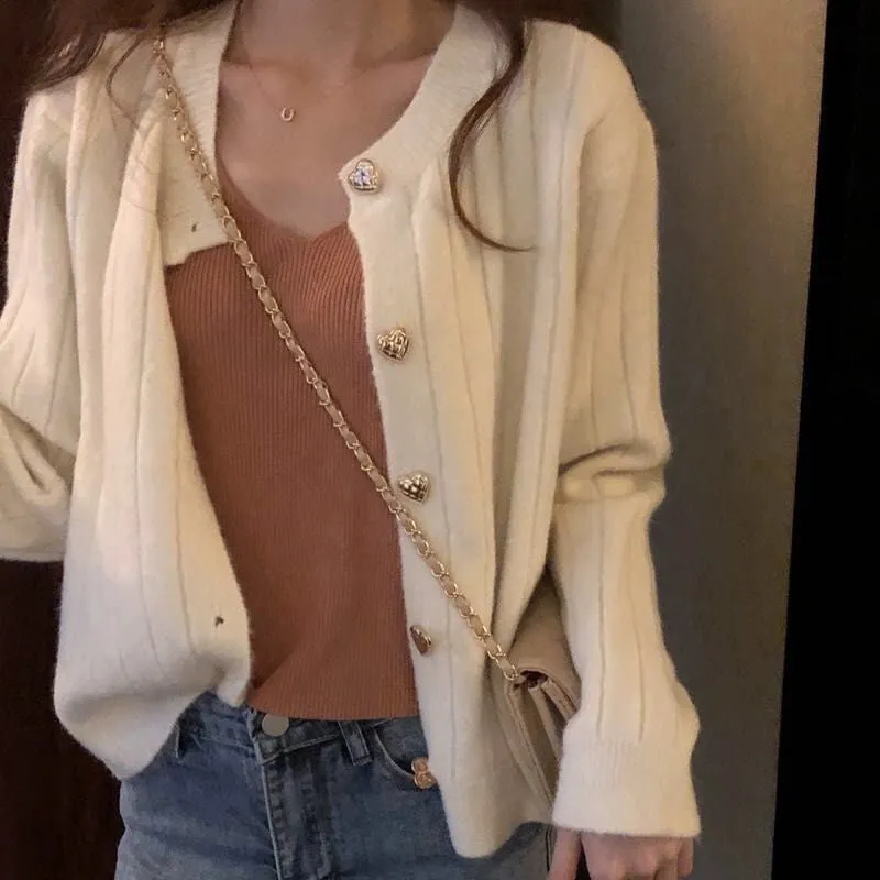 Cute Hearts Button Knitted Cardigan Sweater