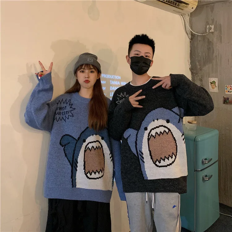 Cute Shark Cartoon Retro Loose Sweater