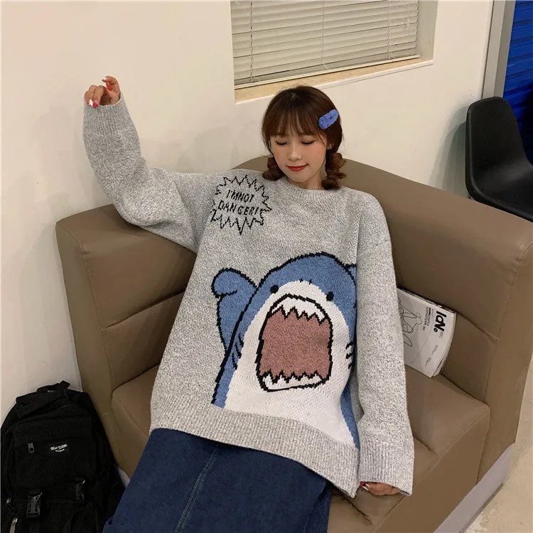 Cute Shark Cartoon Retro Loose Sweater