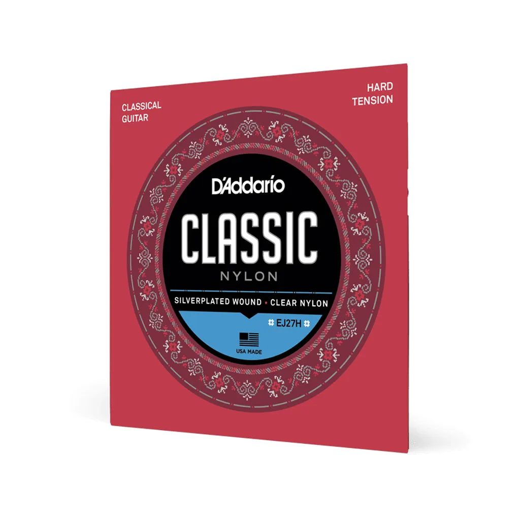 D'Addario EJ27H Student Nylon Classical Guitar Strings, Hard Tension, Clear/Silverplated Wound
