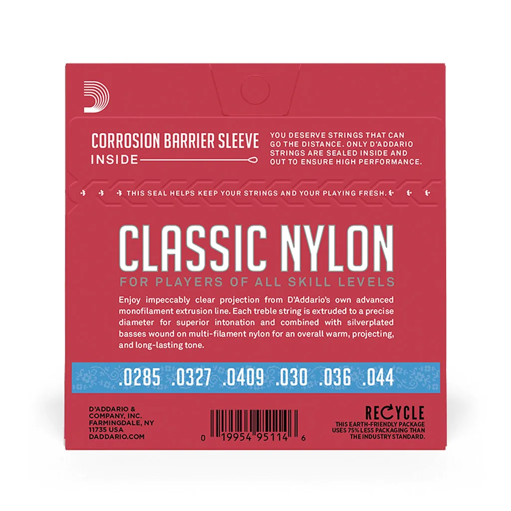 D'Addario EJ27H Student Nylon Classical Guitar Strings, Hard Tension, Clear/Silverplated Wound