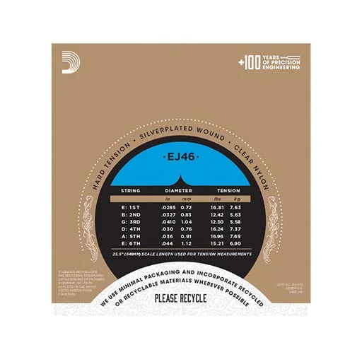 D'Addario EJ46 Pro-Arte Nylon Classical Guitar Strings, Hard Tension