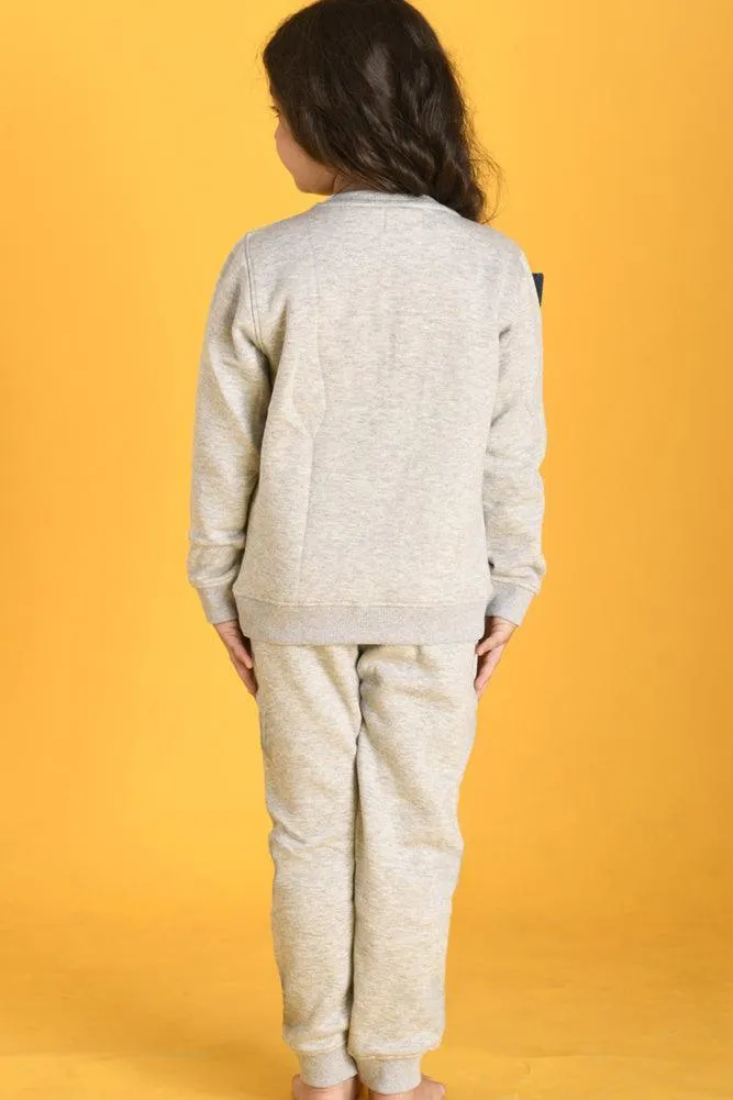 DENIM BOW FLEECE PLAIN SWEATSHIRT JOGGER SET - ECRU MELANGE