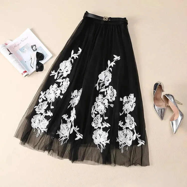 Diara Short Sleeves Knitted Top Sashes Mesh Skirt High Street Two Piece Set