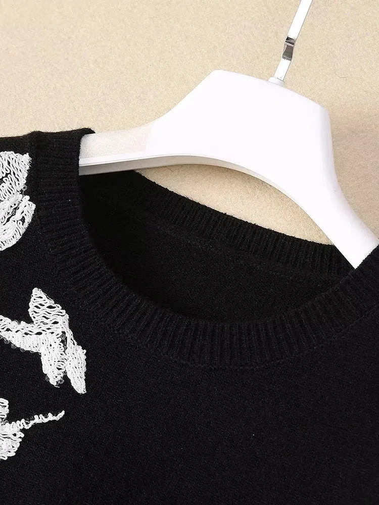 Diara Short Sleeves Knitted Top Sashes Mesh Skirt High Street Two Piece Set