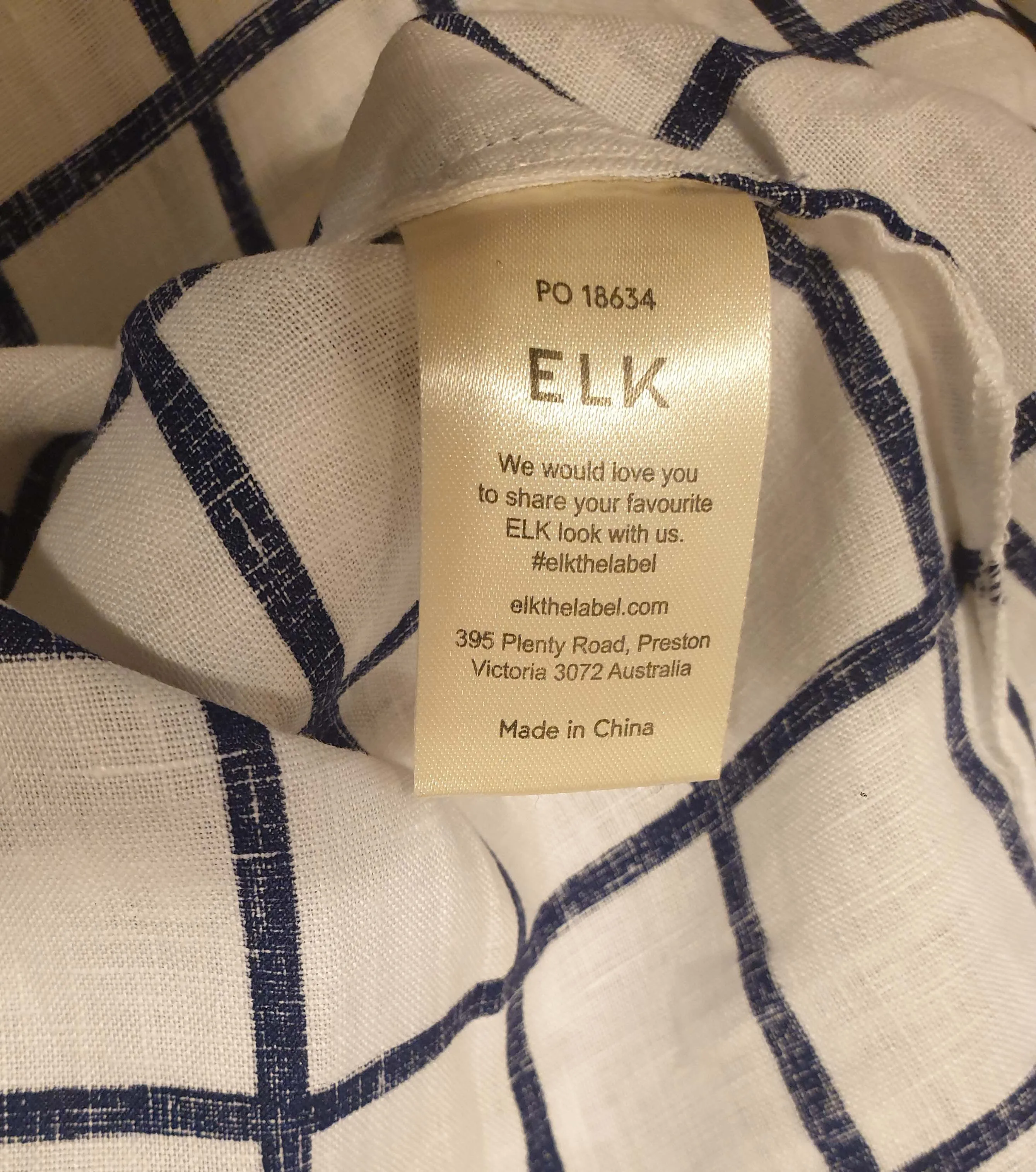 Elk blue and white check French linen skirt size 10