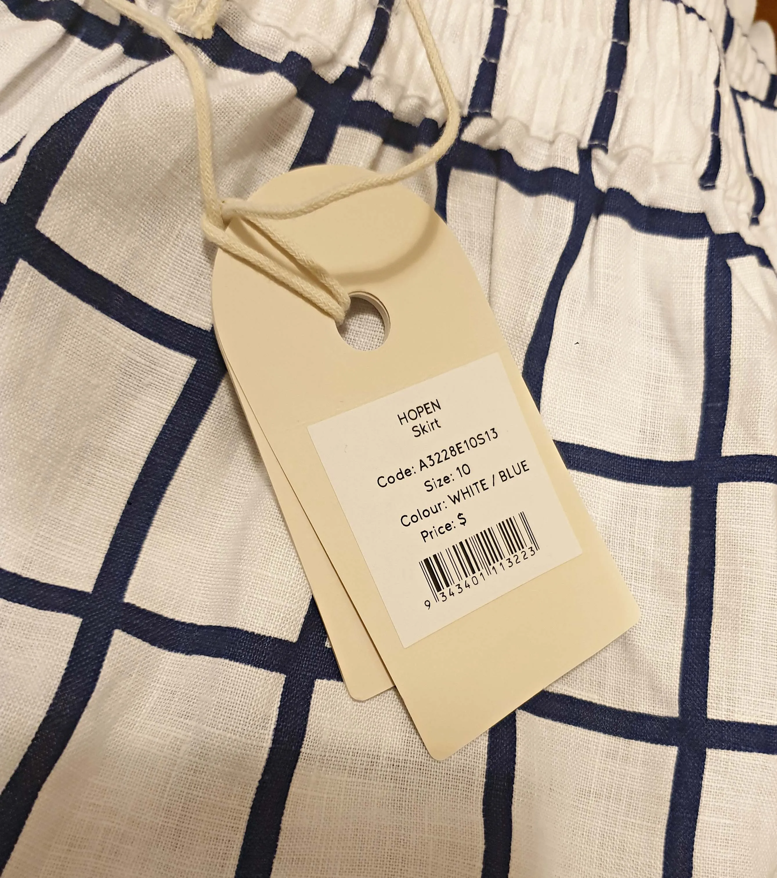 Elk blue and white check French linen skirt size 10
