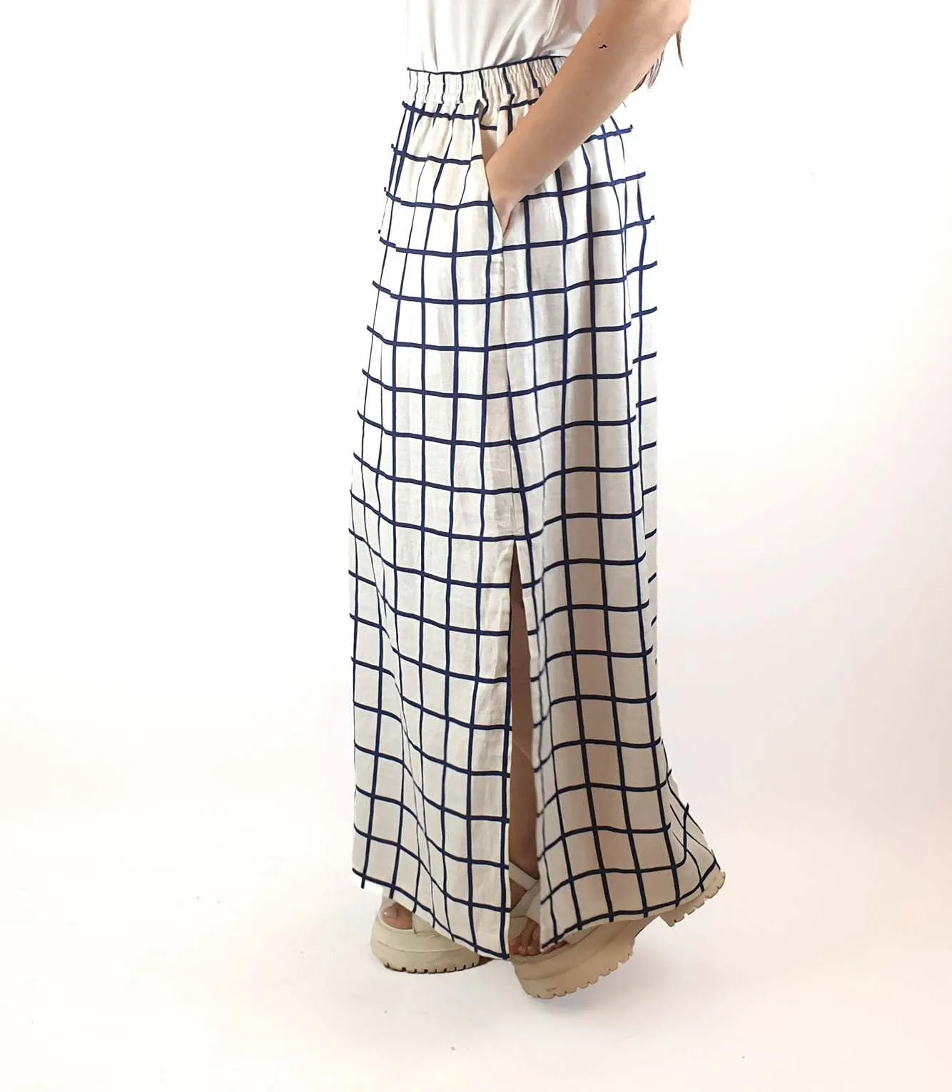 Elk blue and white check French linen skirt size 10