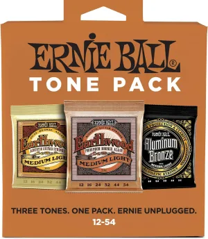 Ernie Ball 3313 Tone Pack Acoustic Guitar Strings 3 Sets, Medium-Light, 12-54
