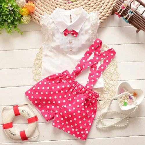 fashion bow t shirt dot overalls two pieces baby toddler girl clothing clothes bodysuits born cotton set
