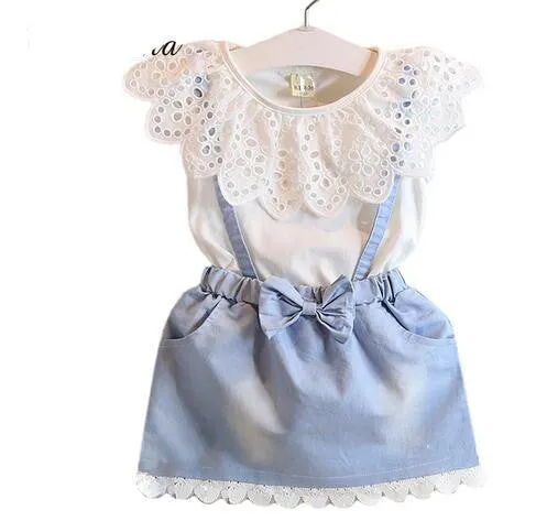 fashion bow t shirt dot overalls two pieces baby toddler girl clothing clothes bodysuits born cotton set