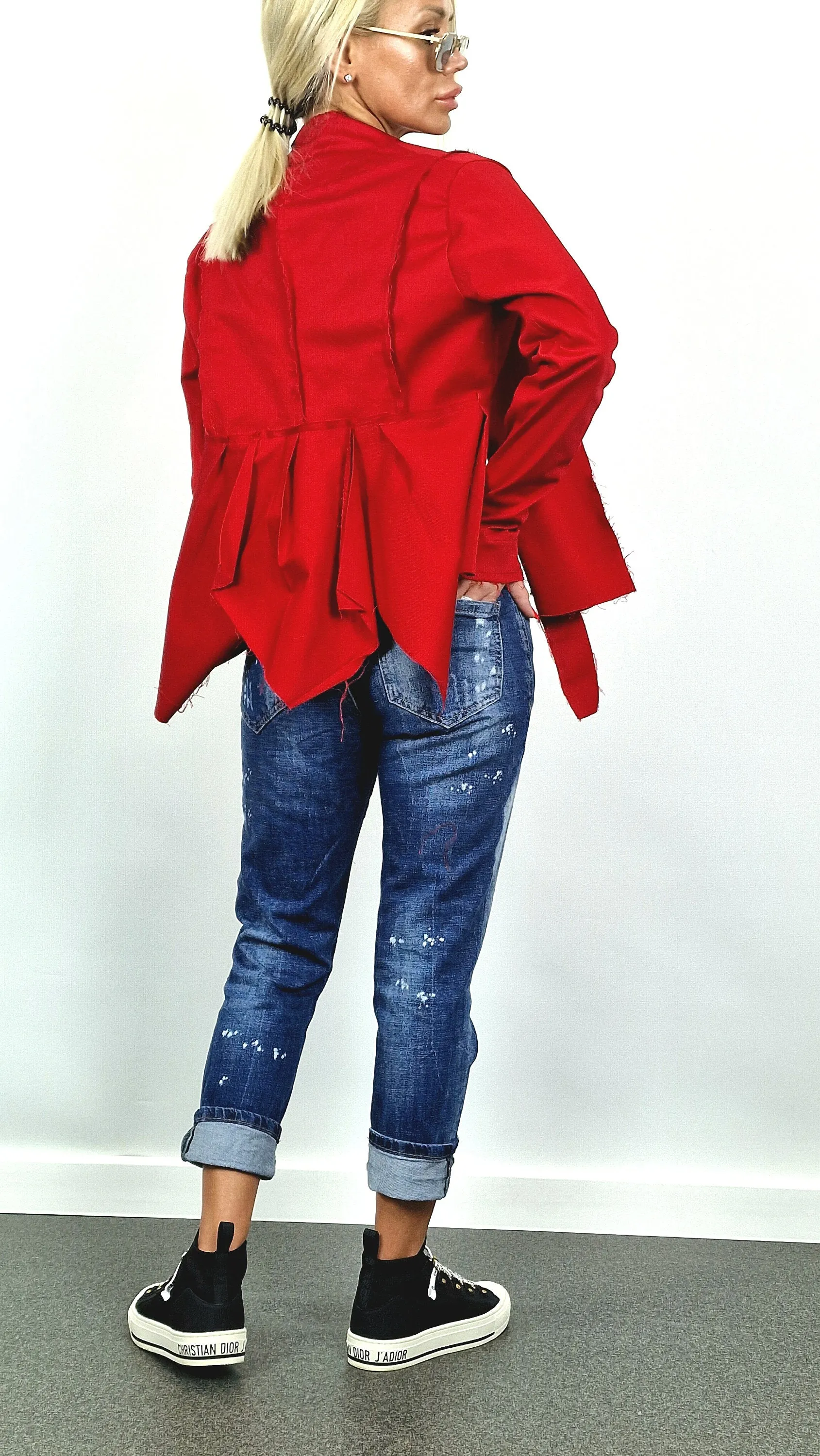 Fitted Blaizer, Women Short Asimetric Jacket, Buttons Jacket, Extravagant Blaizer, Avant-garde Jacket, Party Jacket, Red Blaizer