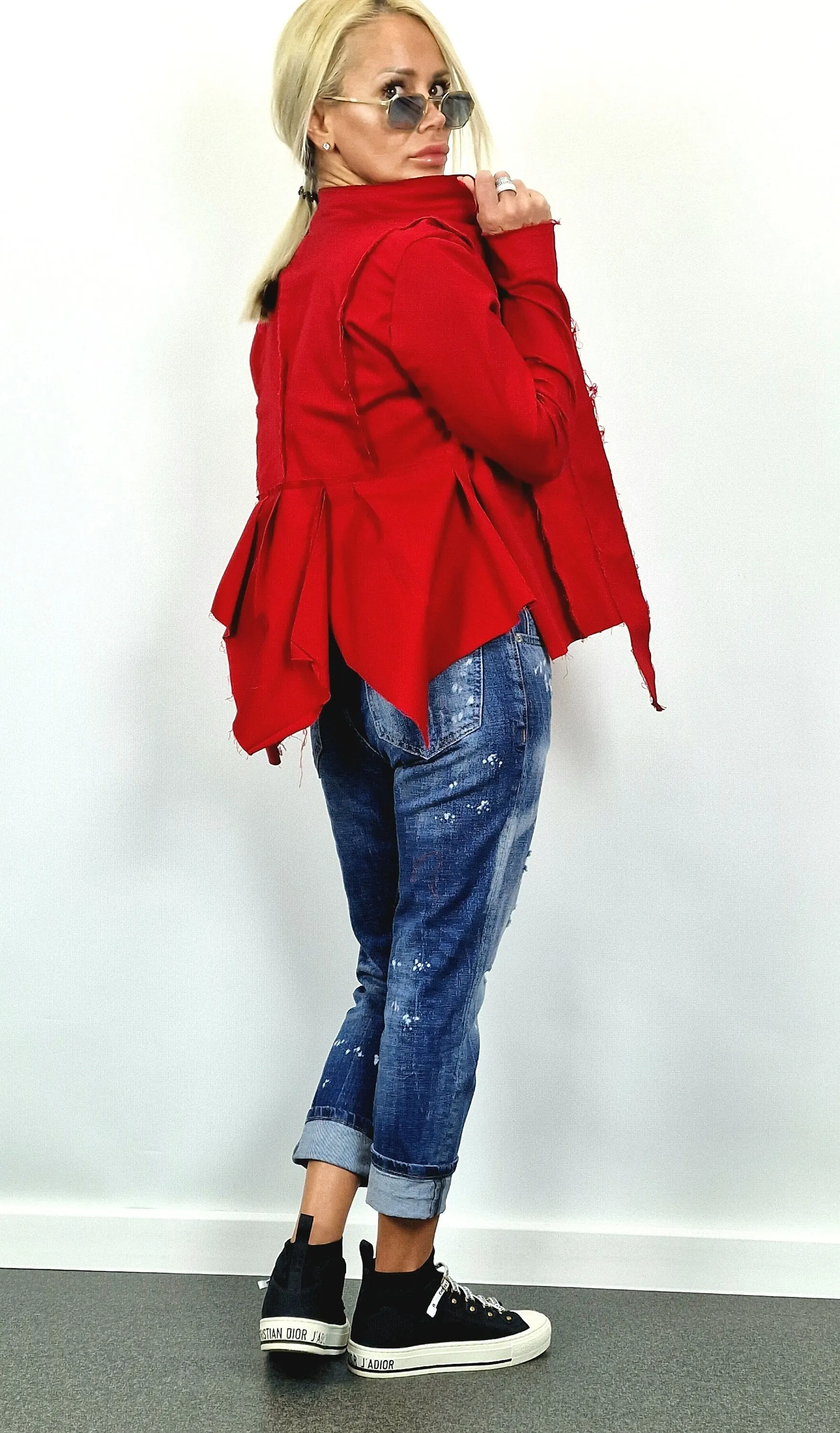 Fitted Blaizer, Women Short Asimetric Jacket, Buttons Jacket, Extravagant Blaizer, Avant-garde Jacket, Party Jacket, Red Blaizer