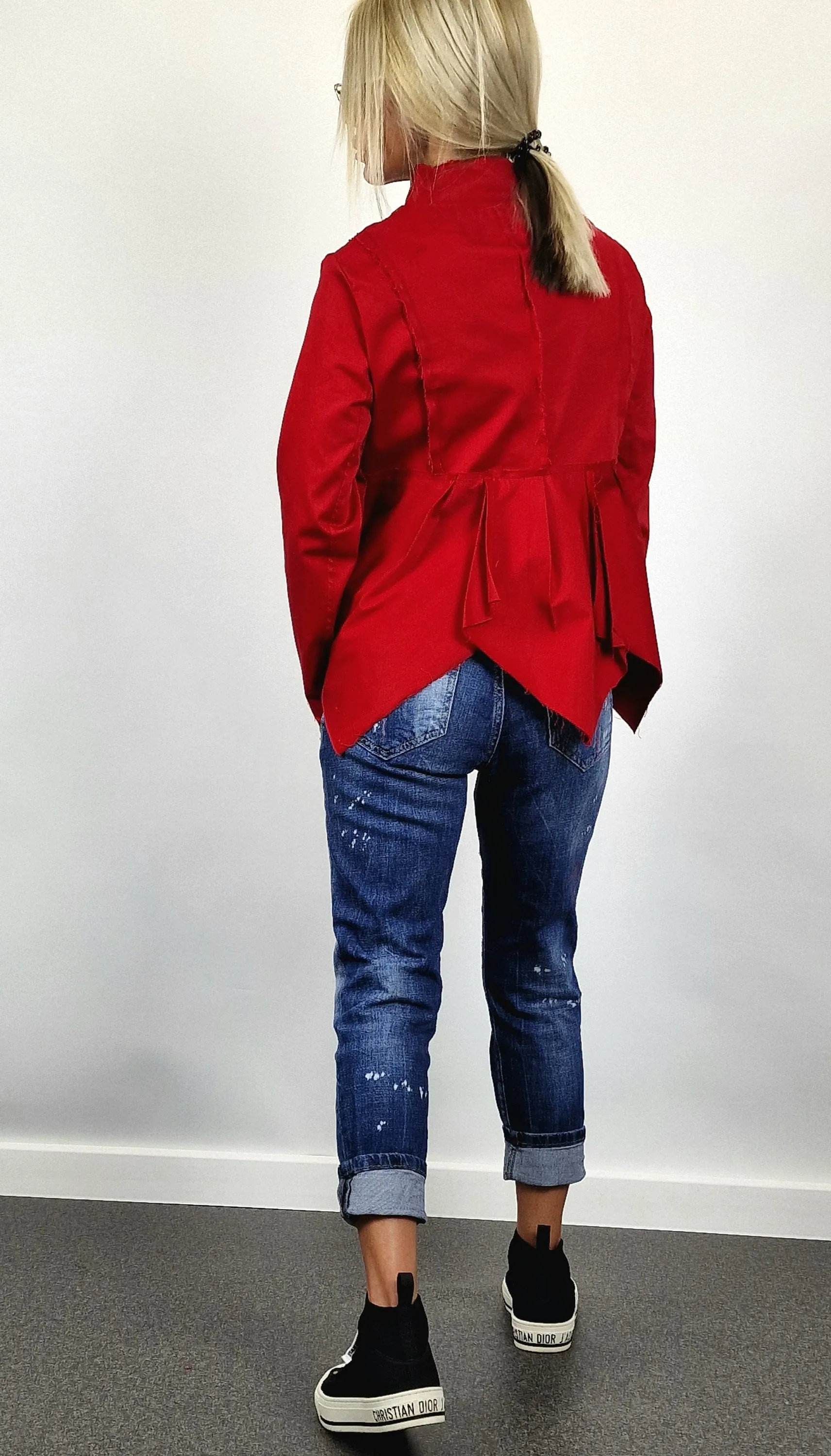 Fitted Blaizer, Women Short Asimetric Jacket, Buttons Jacket, Extravagant Blaizer, Avant-garde Jacket, Party Jacket, Red Blaizer