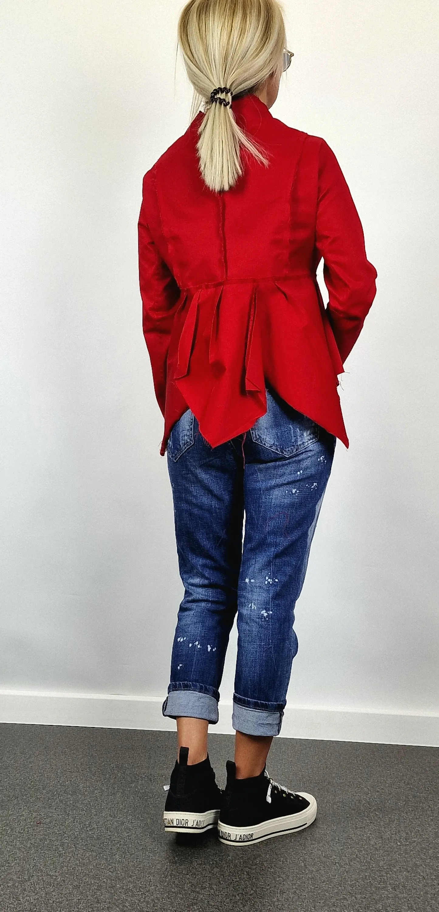 Fitted Blaizer, Women Short Asimetric Jacket, Buttons Jacket, Extravagant Blaizer, Avant-garde Jacket, Party Jacket, Red Blaizer