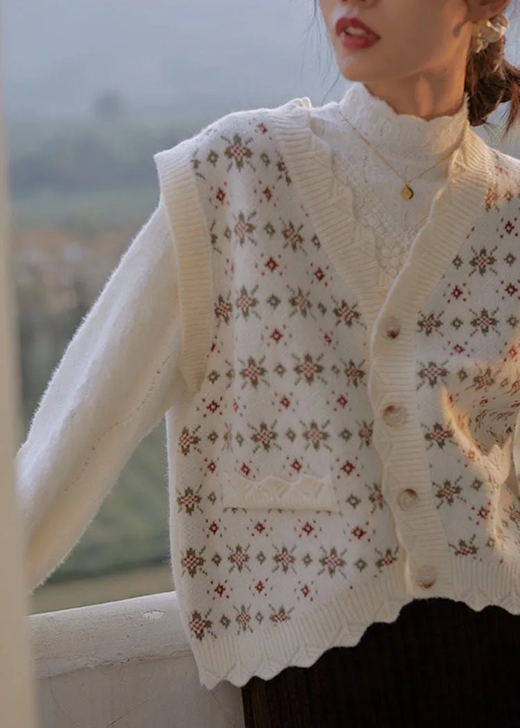Floral Design Vintage V-Neck Vest Sweater