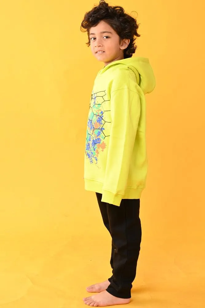 FOOTBALL HOODIE BLACK FLEECE JOGGER SET - LIME GREEN