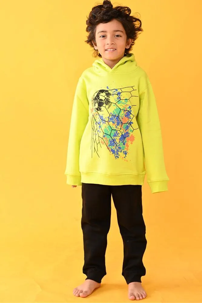 FOOTBALL HOODIE BLACK FLEECE JOGGER SET - LIME GREEN