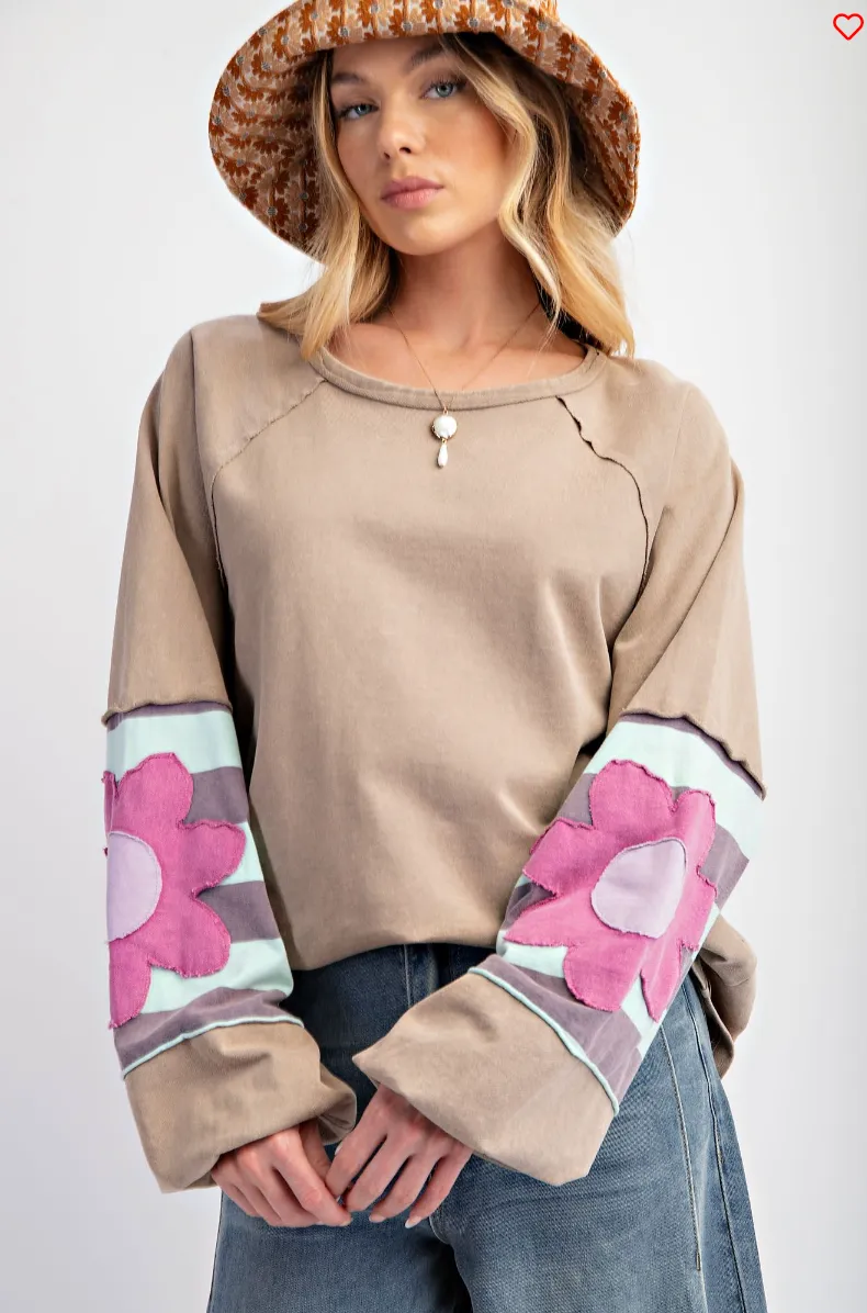 Friends Forever Floral Pullover in Mushroom